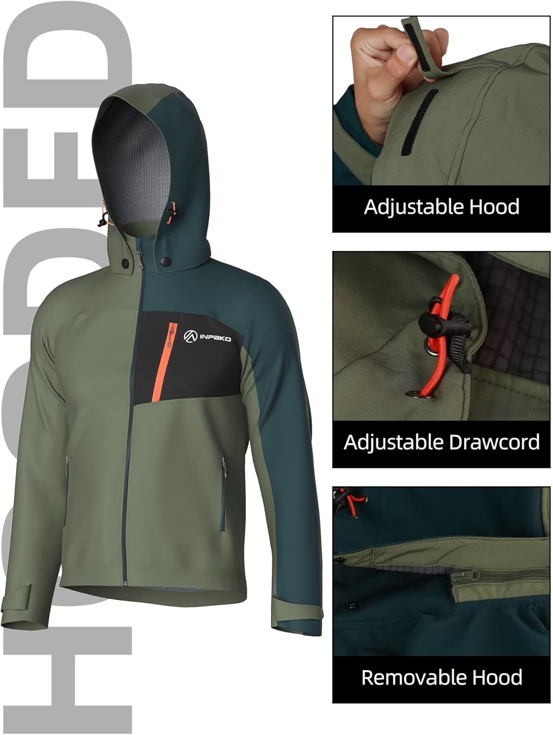 Winter Cycling Jacket Men with Removable Hood, Thermal Fleece Windproof Bike Jackets Biking Running Windbreaker - Image 2