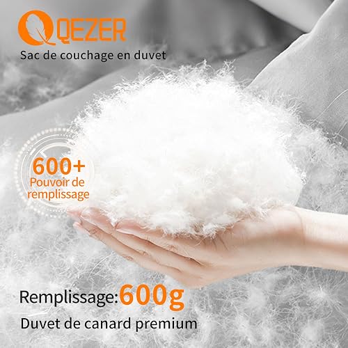 QEZER Sac de Couchage en Duvet, Sac de Couchage ultraléger 3 Saisons avec Petit Emballage pour Adultes et Enfants, Camping et randonnée de Plein Air (Bleu) - 7
