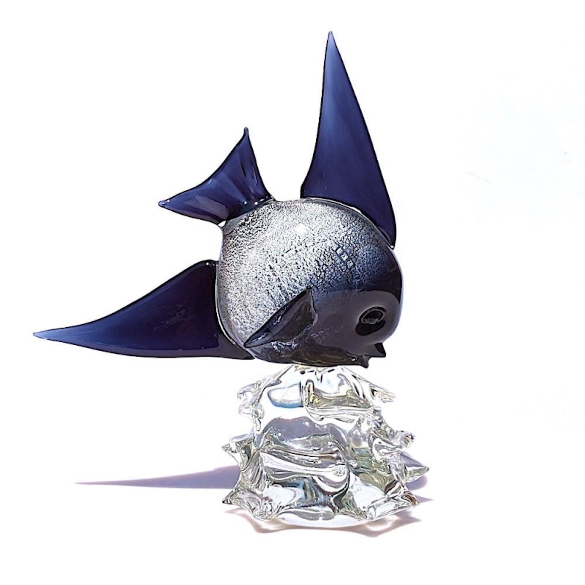 YourMurano - Murano Glass Sculpture of Blue Silver Tropical Angel Fish, Original Made in Italy Blown Glass Figure for Home Decor, Trademark of Origin