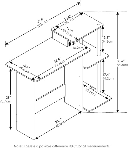 Miniatura 9 de Furinno Escritorio eficiente para computadora, lado cuadrado, blancoblanco