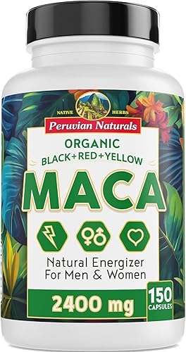Cápsulas de raíz de maca orgánica para mujeres y hombres, 2400 mg por porción, 150 píldoras, suplemento de maca negra, roja y amarilla, macarrón
