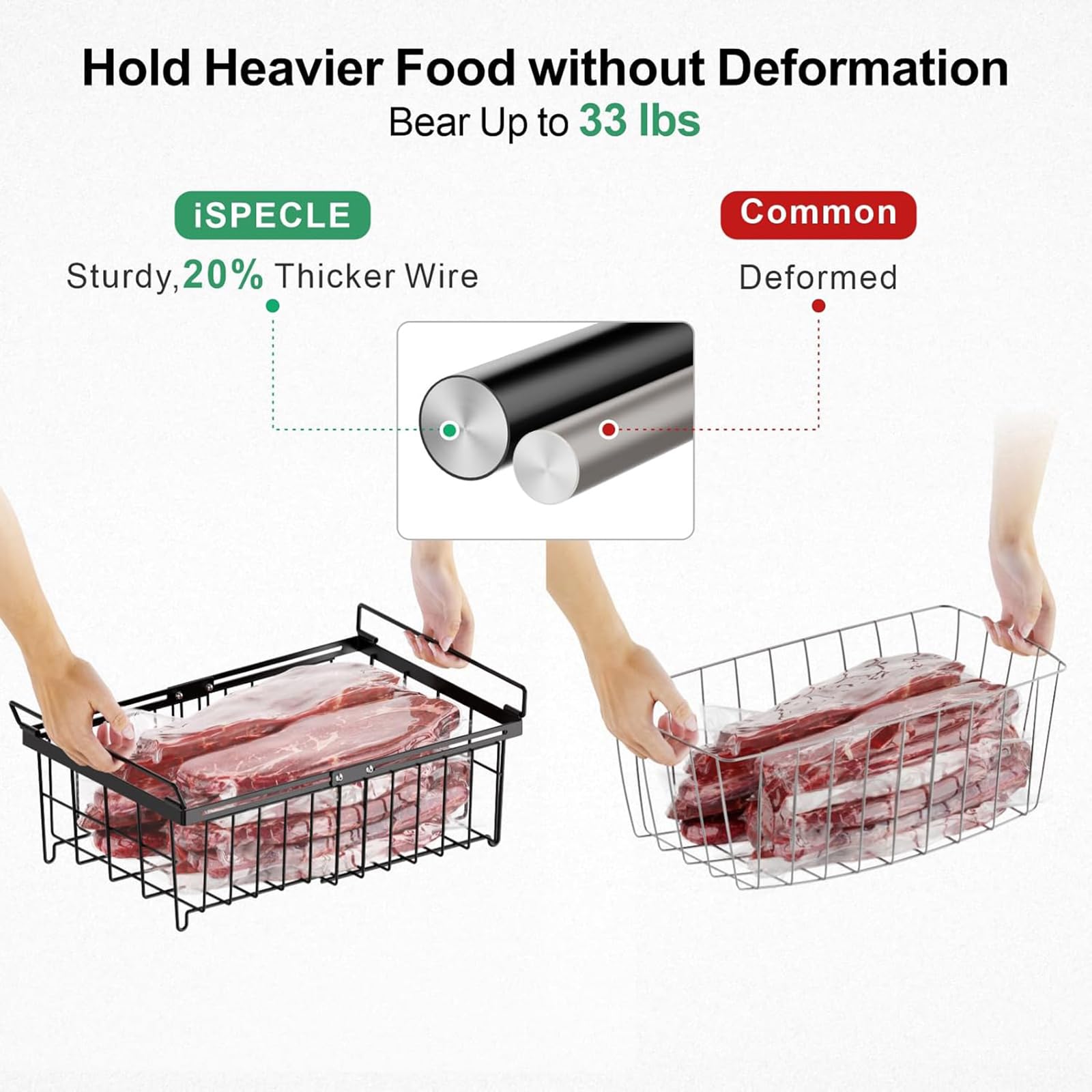 Erweiterbarer Gefriertruhe Behälter, stapelbar, längenverstellbar, Metallrahmen, ergonomischer, Kühlschrank Aufbewahrungskorb, Verstellbarer Gefrierschrank Organizer