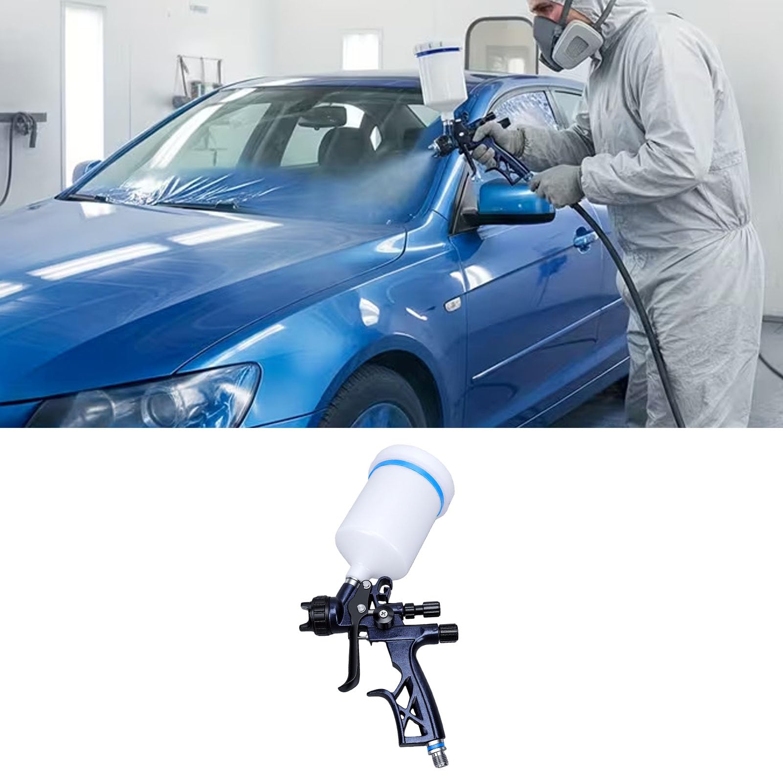 Fabater Pistola HVLP per Verniciatura, Aerografo con Ugello da 1,7mm e Serbatoio da 600ml Riutilizzabile, a gravità per Auto, Verniciatura Mobili e Pareti