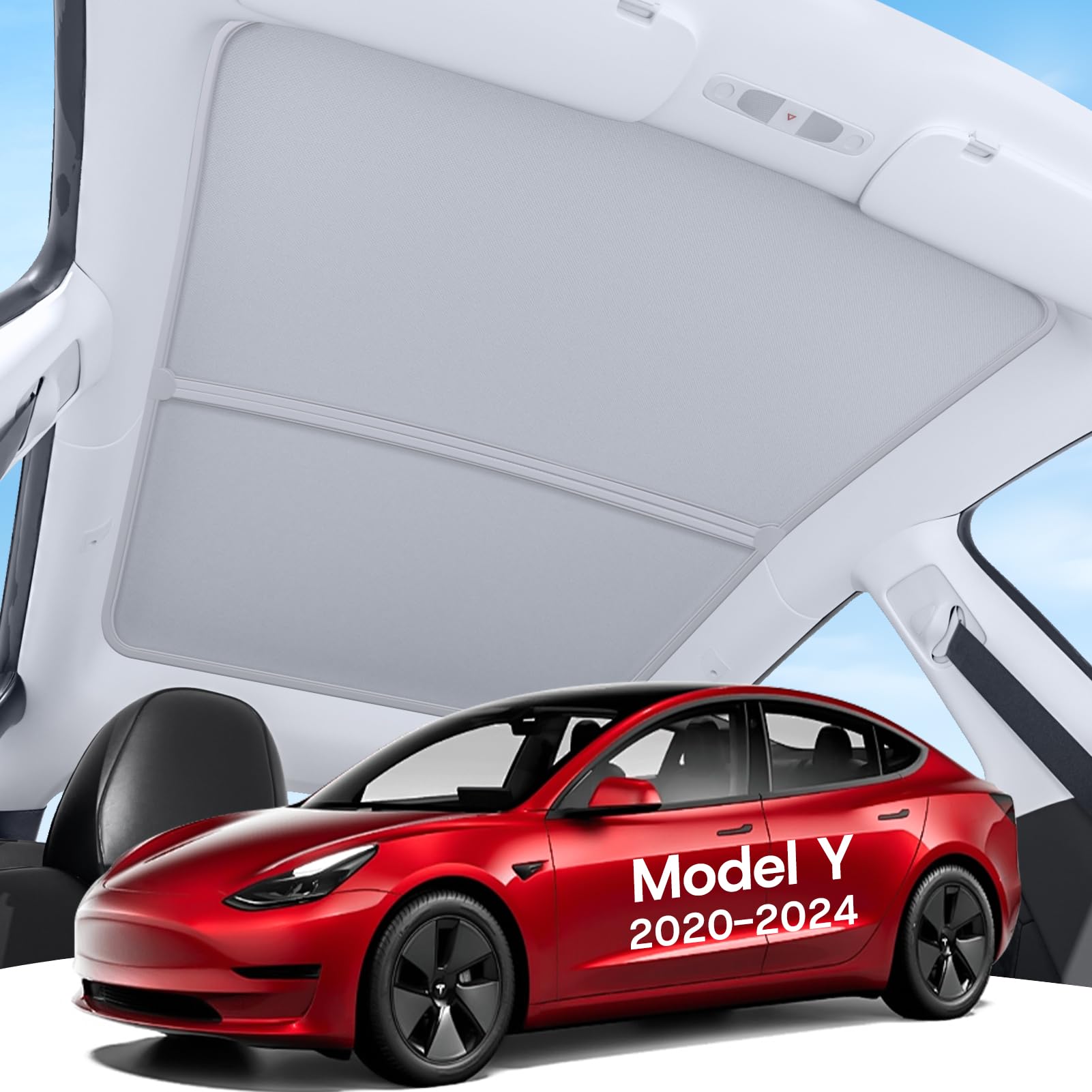 Photo 1 of SUMK Upgraded Sunshade Roof for Tesla Model Y 2020-2024, [Graphene Infused Fabric & UPF 50+ & No-Sag] OEM-Fit Precision Heat Insulation Glass Roof Sun Shade for Tesla Model Y Accessories, Gray, 2PCS