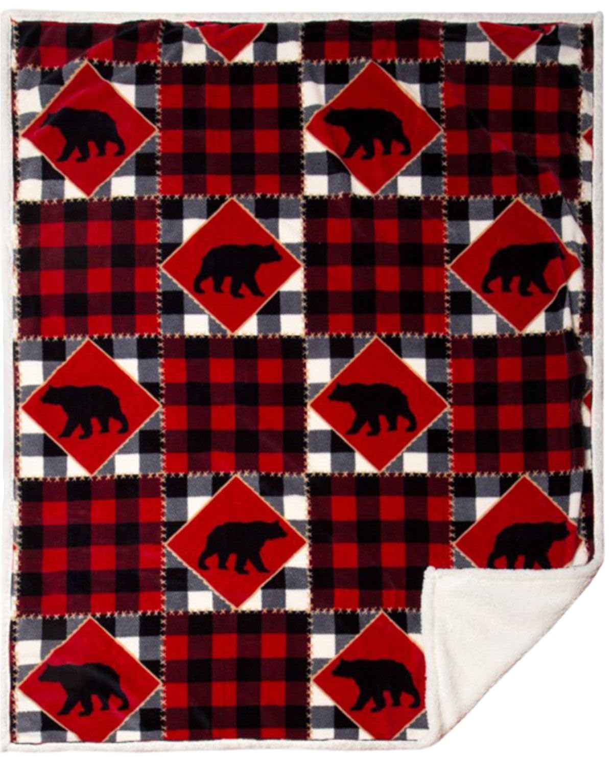 CARSTENS, INC. Ultra Premium Super Soft Plush Sherpa Fleece Oversized Throw Blanket 54" x 68", Lumberjack Bear Red Plaid