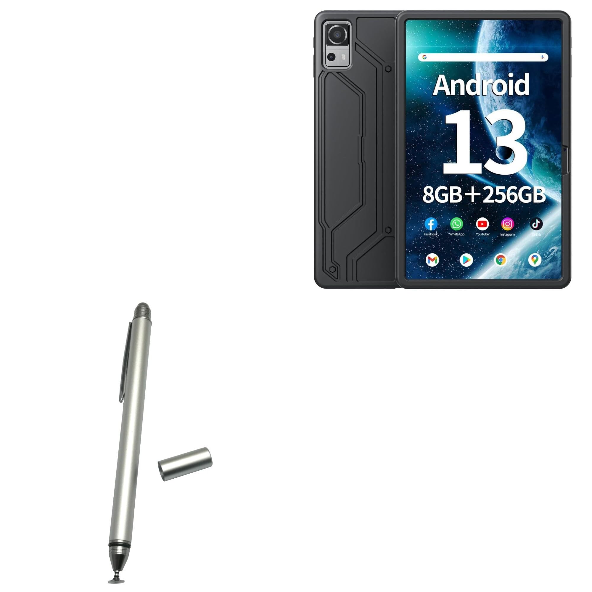 BoxWave Stylus Pen Compatible with Naclud Android 13 Tablet Octa-core (12 in) - DualTip Capacitive Stylus, Fiber Tip Disc Tip Capacitive Stylus Pen - Metallic Silver
