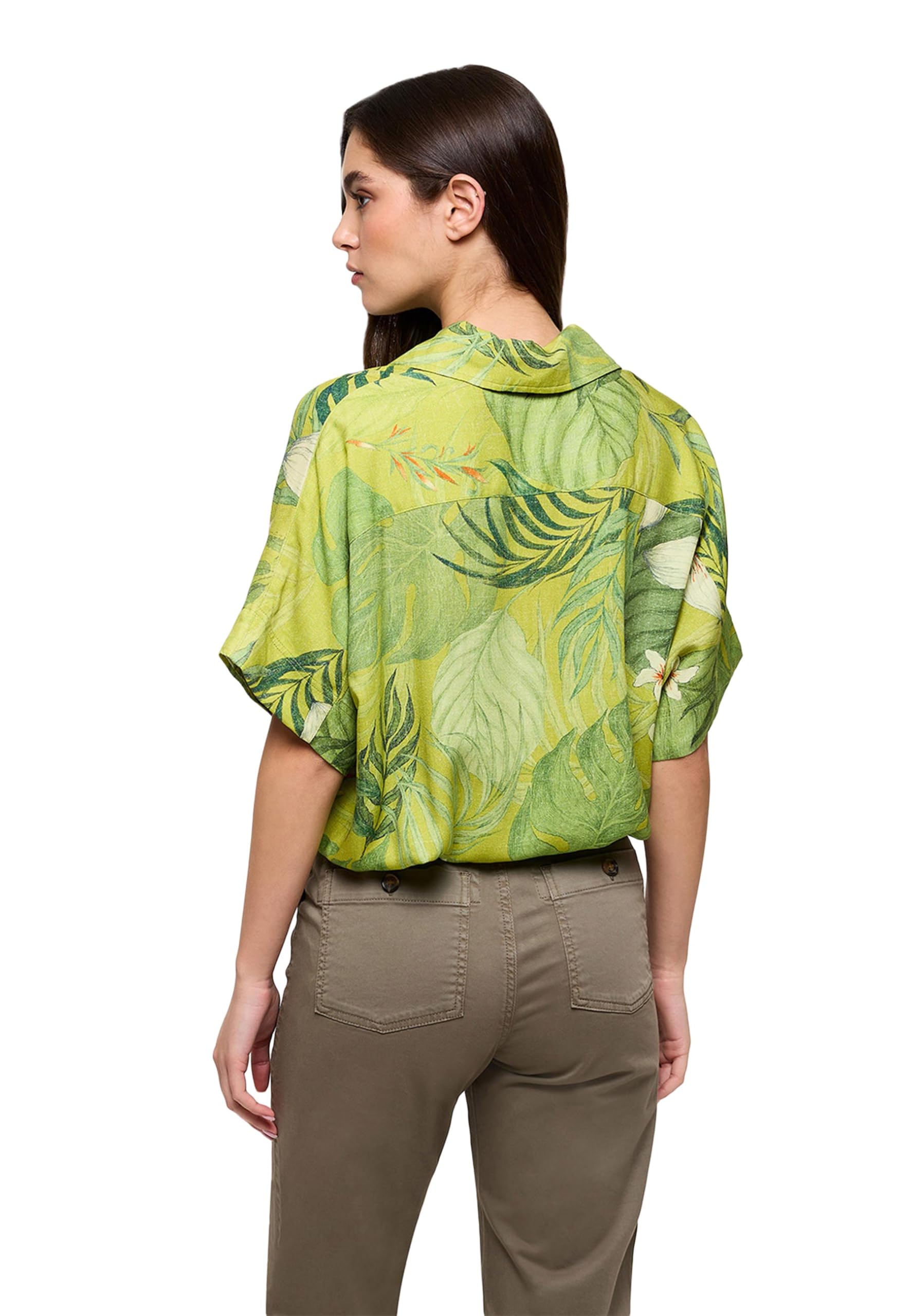 KOALA BAY | Leafiros | Camisa Mujer Verde Estampado Tropical | Blusa Manga Corta Fluida | Camiseta Botones Verano | Estilo Casual Fresco Moda