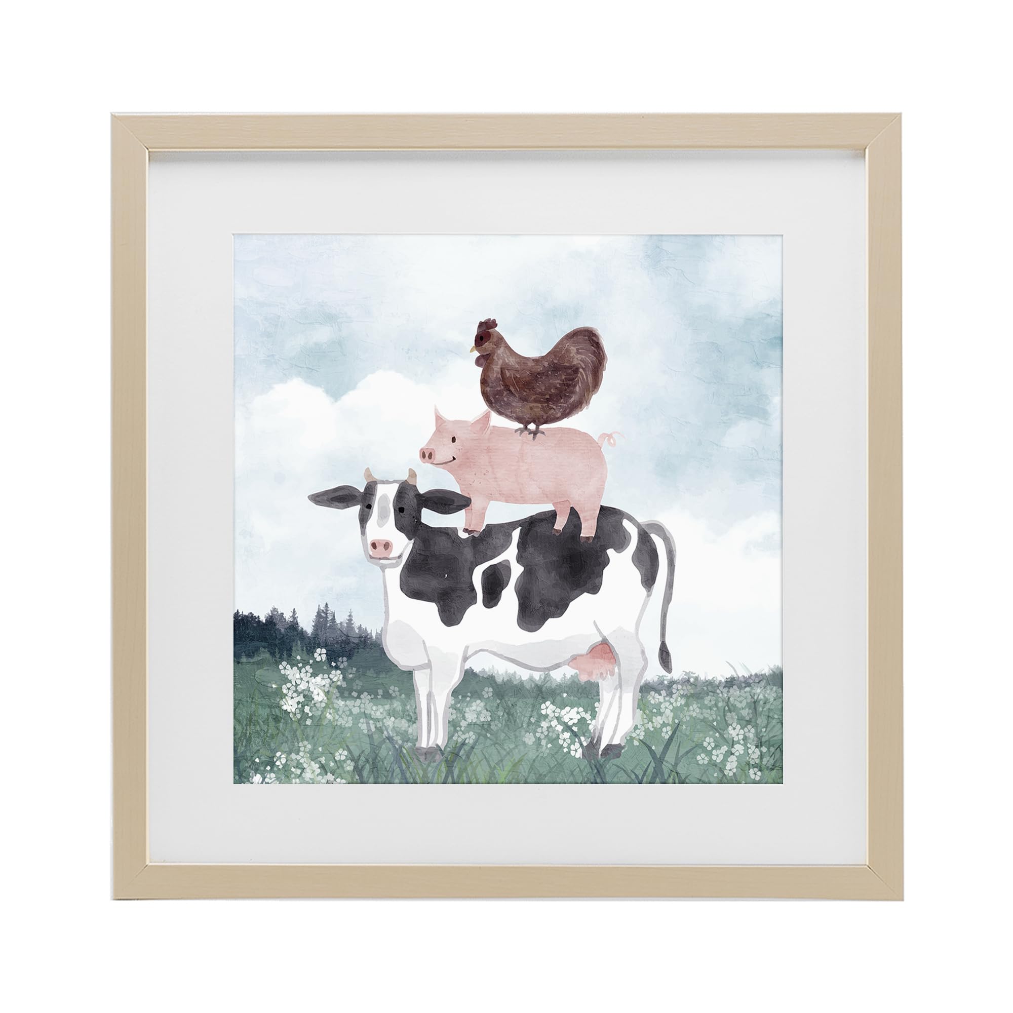 Stupell Industries Harvest Pine (Textured) Muted Farm Animals Nursery, 16 X 16 Inch Framed Print Under Glass