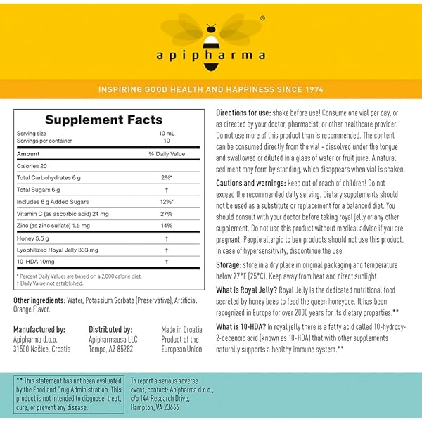 Apipharma Vitarojal Royal Jelly with Honey, Vitamin C, Zinc Support