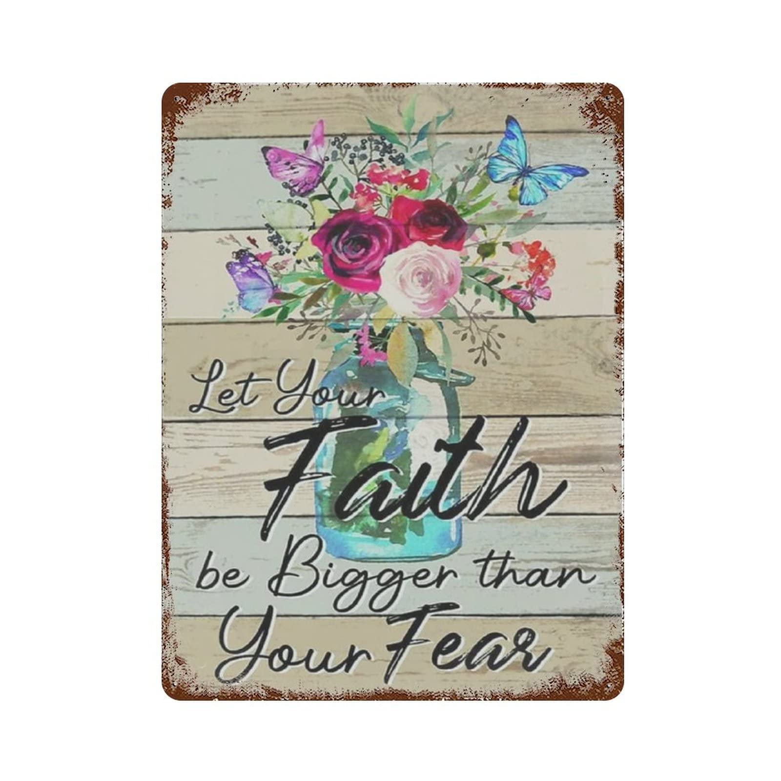 AOOEDM Let Your Faith Be Bigger Than Fear Flower Tin Metal Sign Wall Decor Funny Inspirational Quote Wall Art Sign Vintage Tin Signs For Home Coffee Bar Man Cave Sign Pub Poster