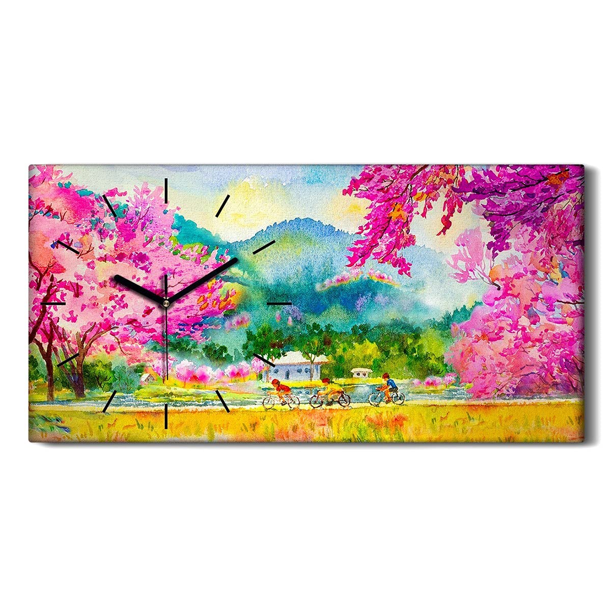 Horloge sur toile silencieuse pour chambre et salon motif nature