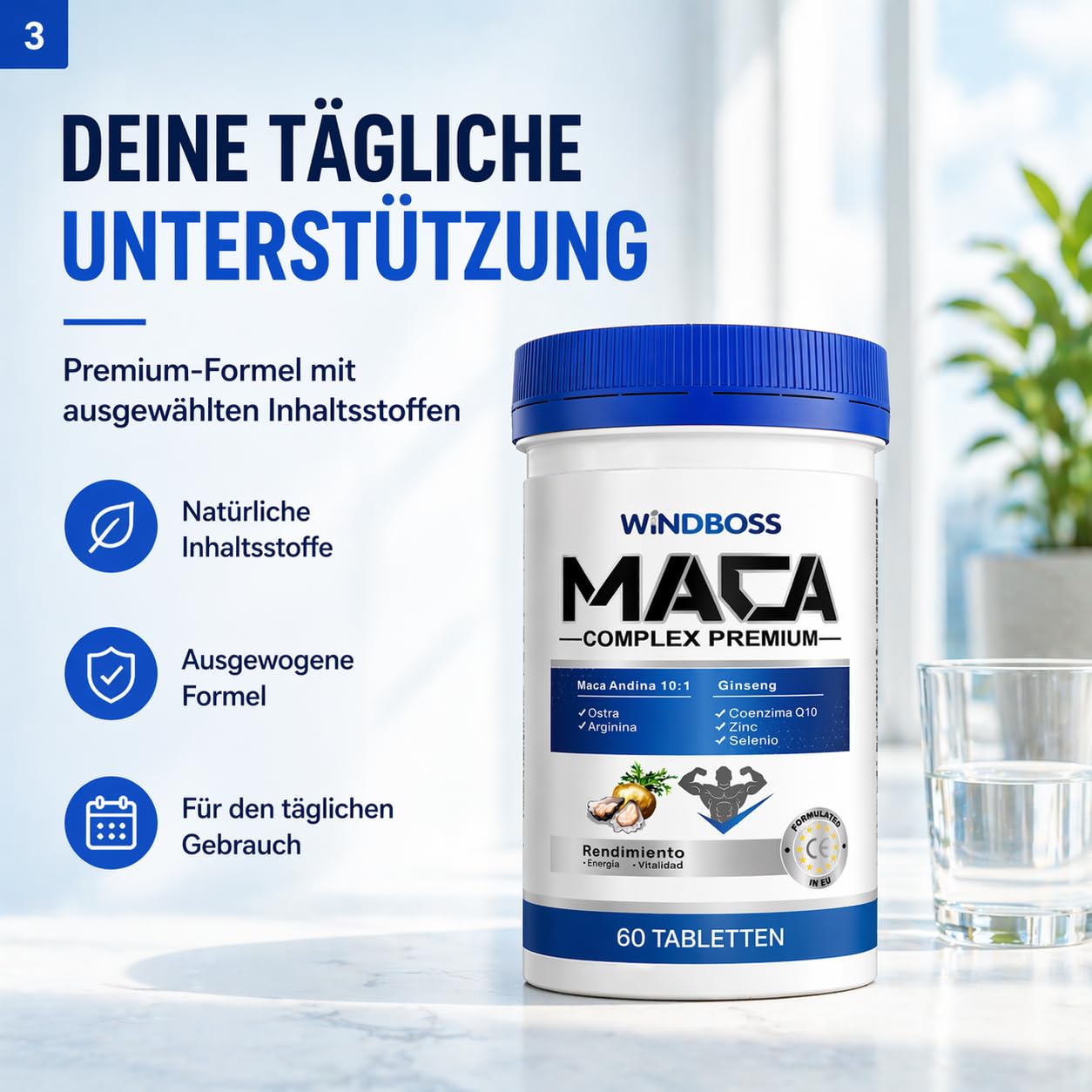 Maca Complex mit L-Arginin, Ginseng, Austernextrakt und Coenzym Q10 – Nahrungsergänzung für Männer – Unterstützt Energie & Vitalität – 60 Tabletten