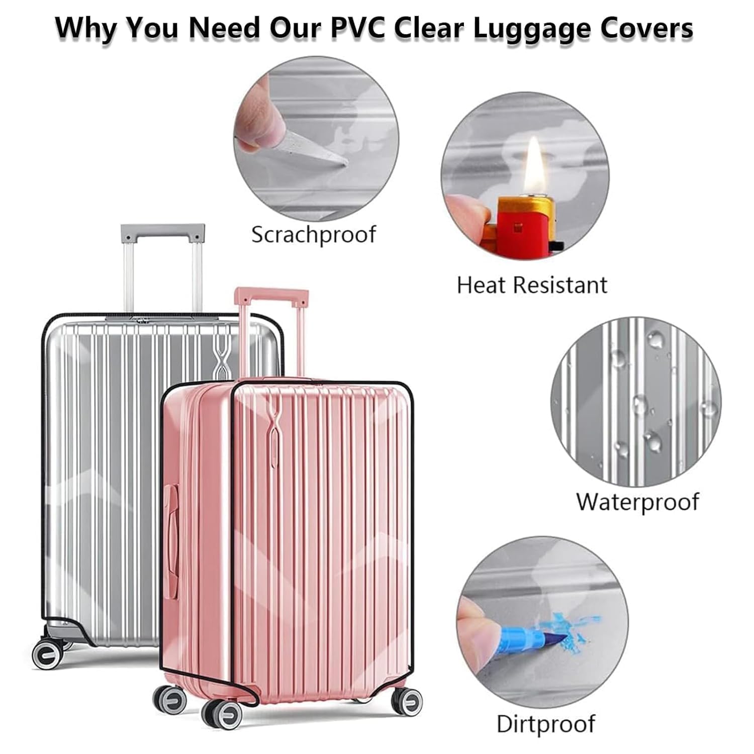 HomeCloud 20-Inch Trolley Bag Cover/Suitcase Protector | Zippered Clear PVC Luggage Cover | Waterproof & Dustproof Storage & Travel Protection (Transparent, 20 inch,Pack of 1)