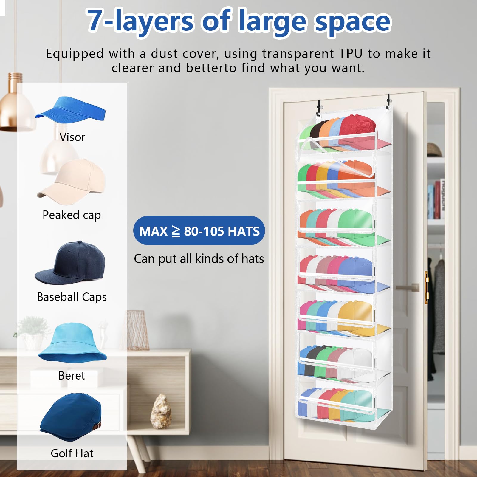Toread Estante para gorras de béisbol, organizador de sombreros