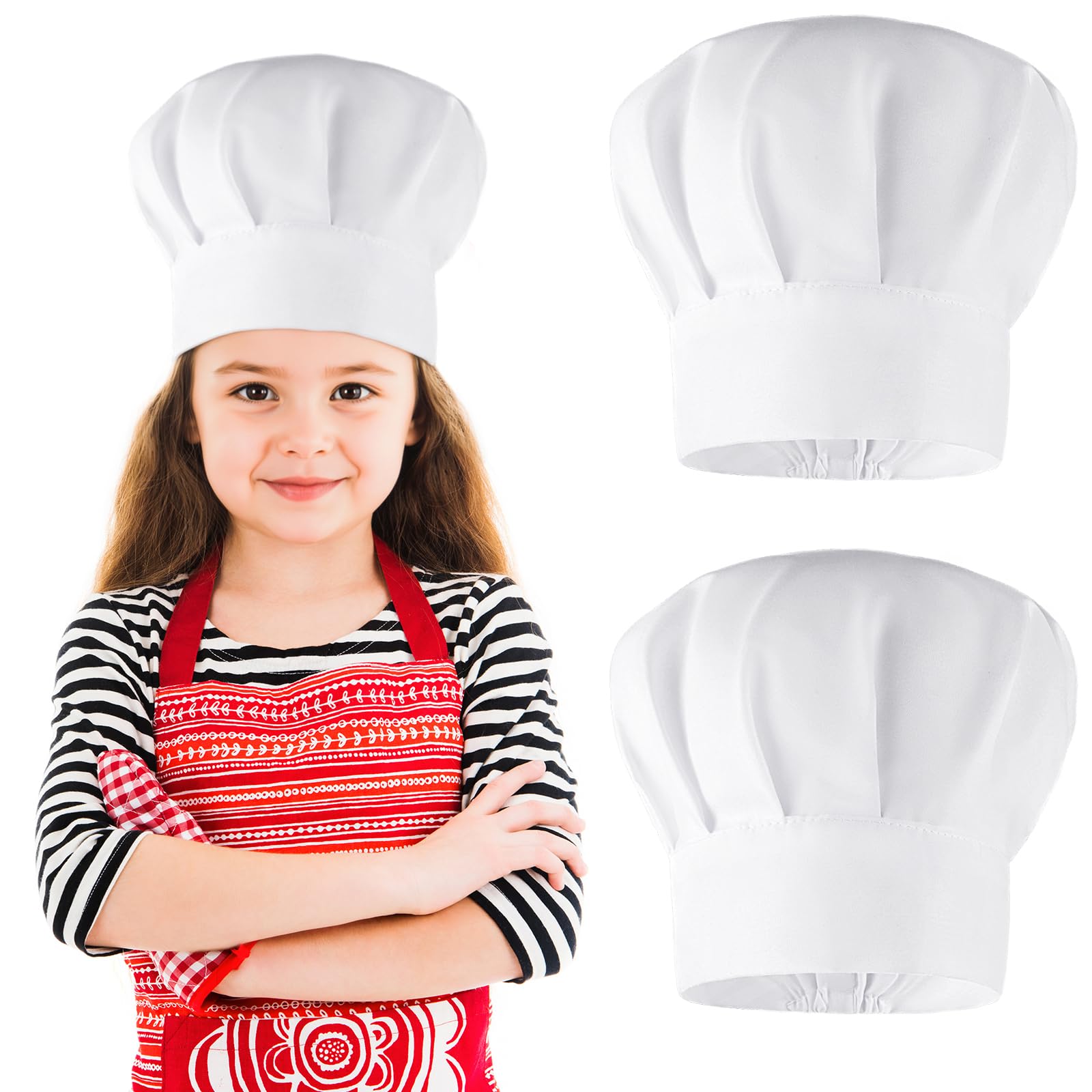 Lot de 2 toques de chef enfants en coton blanc réglables accessoires cuisine