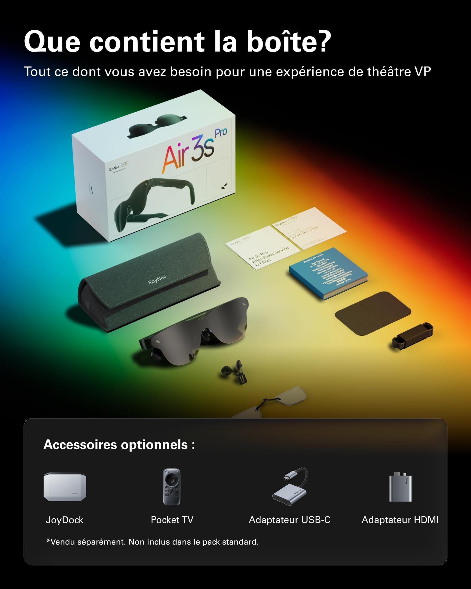 RayNeo Air 3s Pro Lunettes AR/XR - Affichage vidéo 201'' 1200 Nits 120Hz HueView 2.0, Lunettes de Jeu intelligentes pour iPhone 17,16,15/Android/Mac 2/PS5/SteamDeck