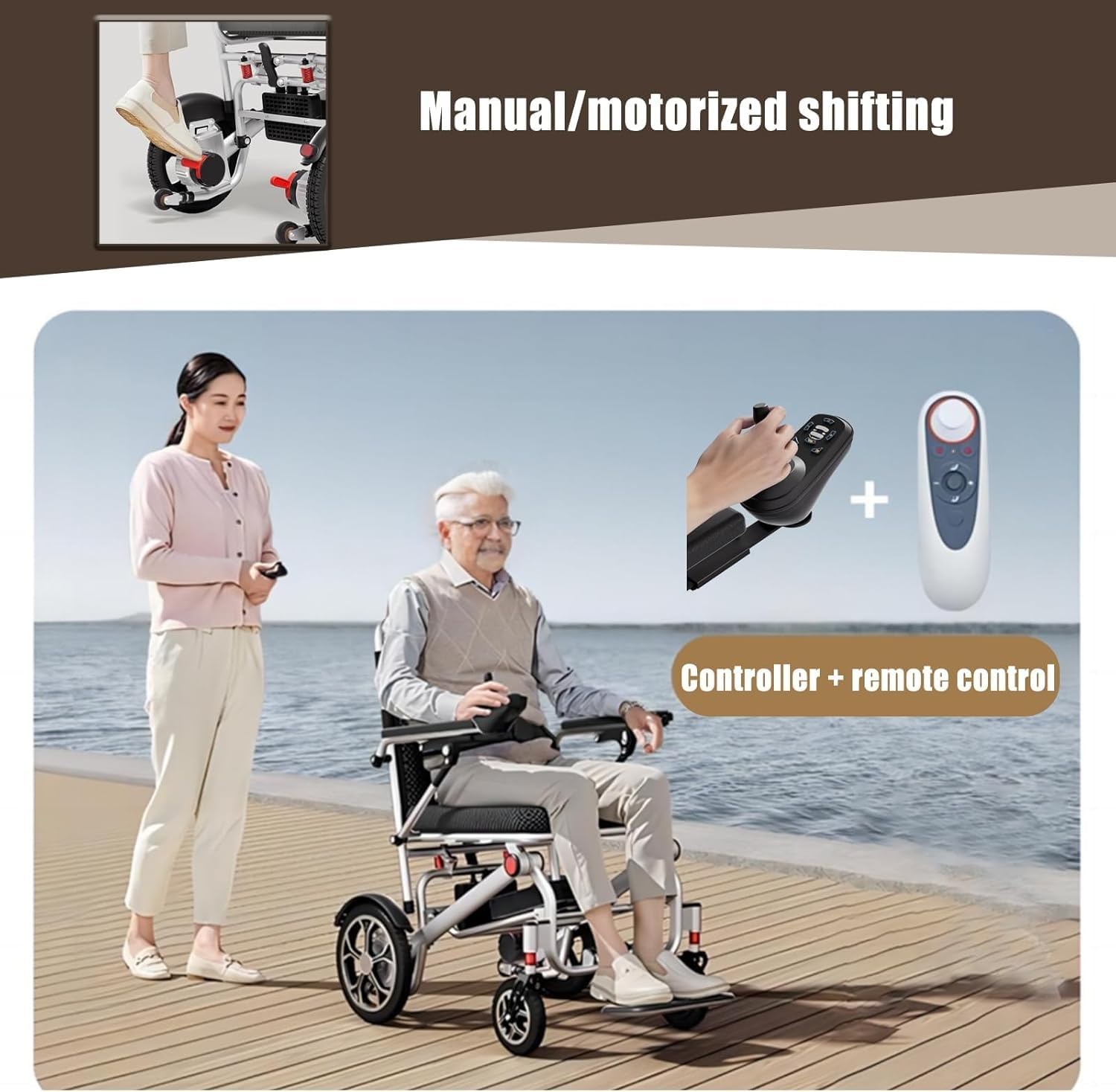Sedia A Rotelle Elettrica Pieghevole Ultraleggera,Portata 150 kg,Leggera con Telecomando,Batteria agli Ioni di Litio 12 Ah,Sedia A Rotelle Elettrica Pieghevole per La Casa