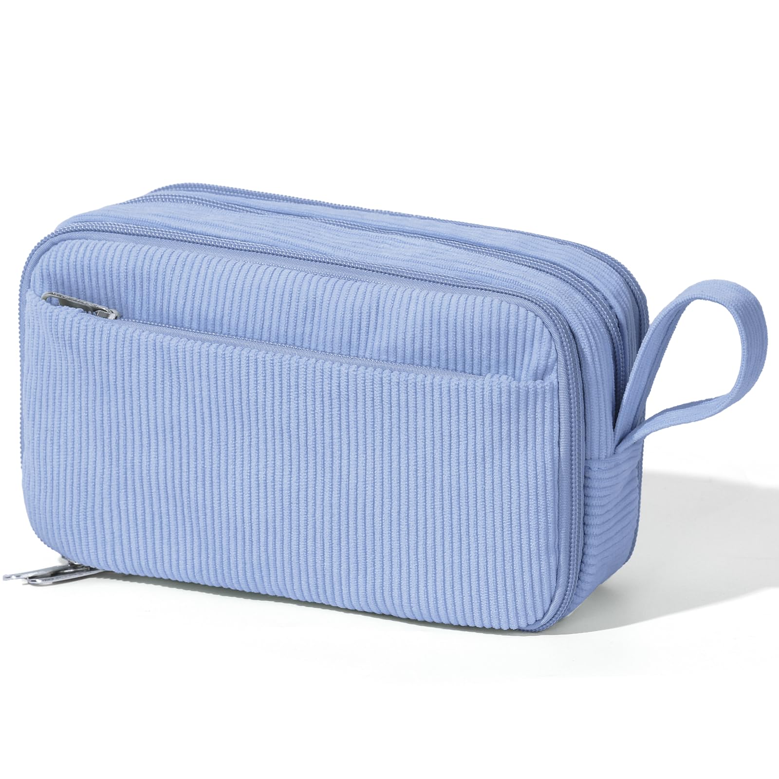 BuyCard Blue Corduroy Pencil Case Large Capacity, Solid Color Pen Pouch, Vintage Aesthetic Stationery Organizer for Office School, Minimalist Zipper Bag for Teens Students.