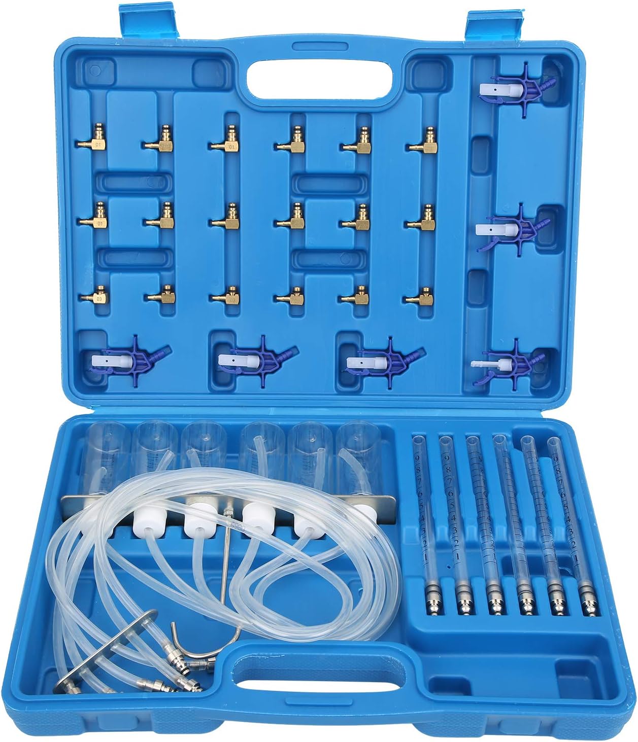 – Flow Meter Adapter Set, 6 - Cylinder Injector Detector, Common Rail Leak Off Test Kit with Measurement Tubes and Bottles for Delphi Injectors