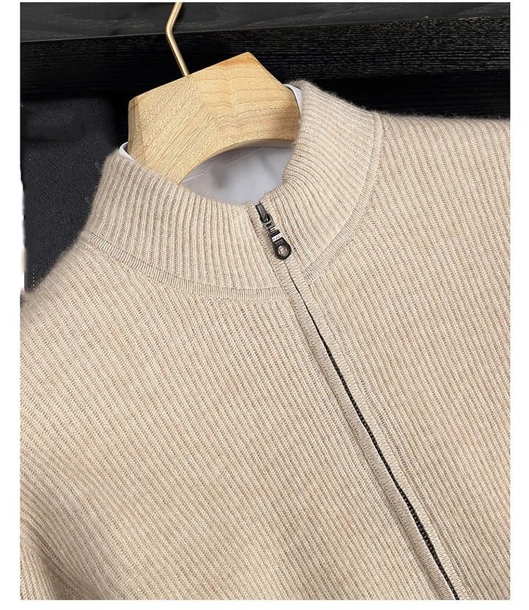 Men 100 Percent Cashmere Cardigan Men's Stand Collar Cardigan Solid Color Long Sleeve Sweater3