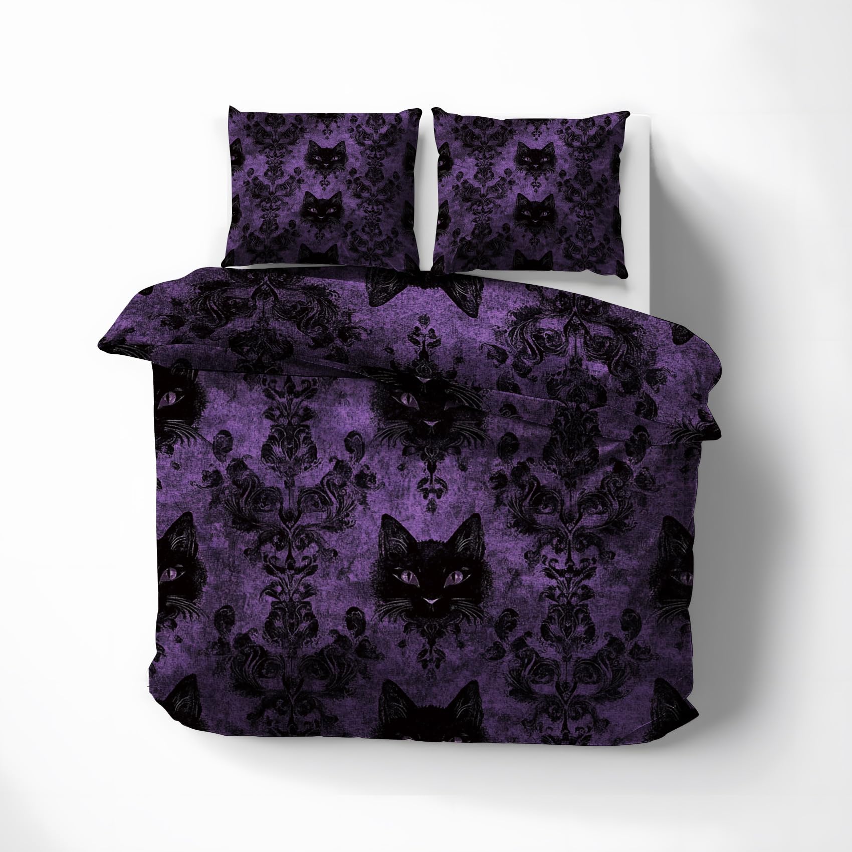 Housse de couette chat gothique violette pour une chambre double mystique