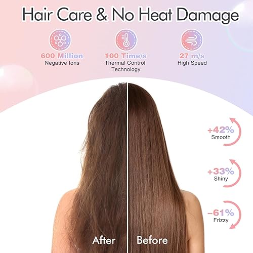 Miniatura 3 de Secador de pelo con difusor, secador iónico profesional de alta velocidad de 1500 W para secado rápido, secador de pelo con control térmico de bajo