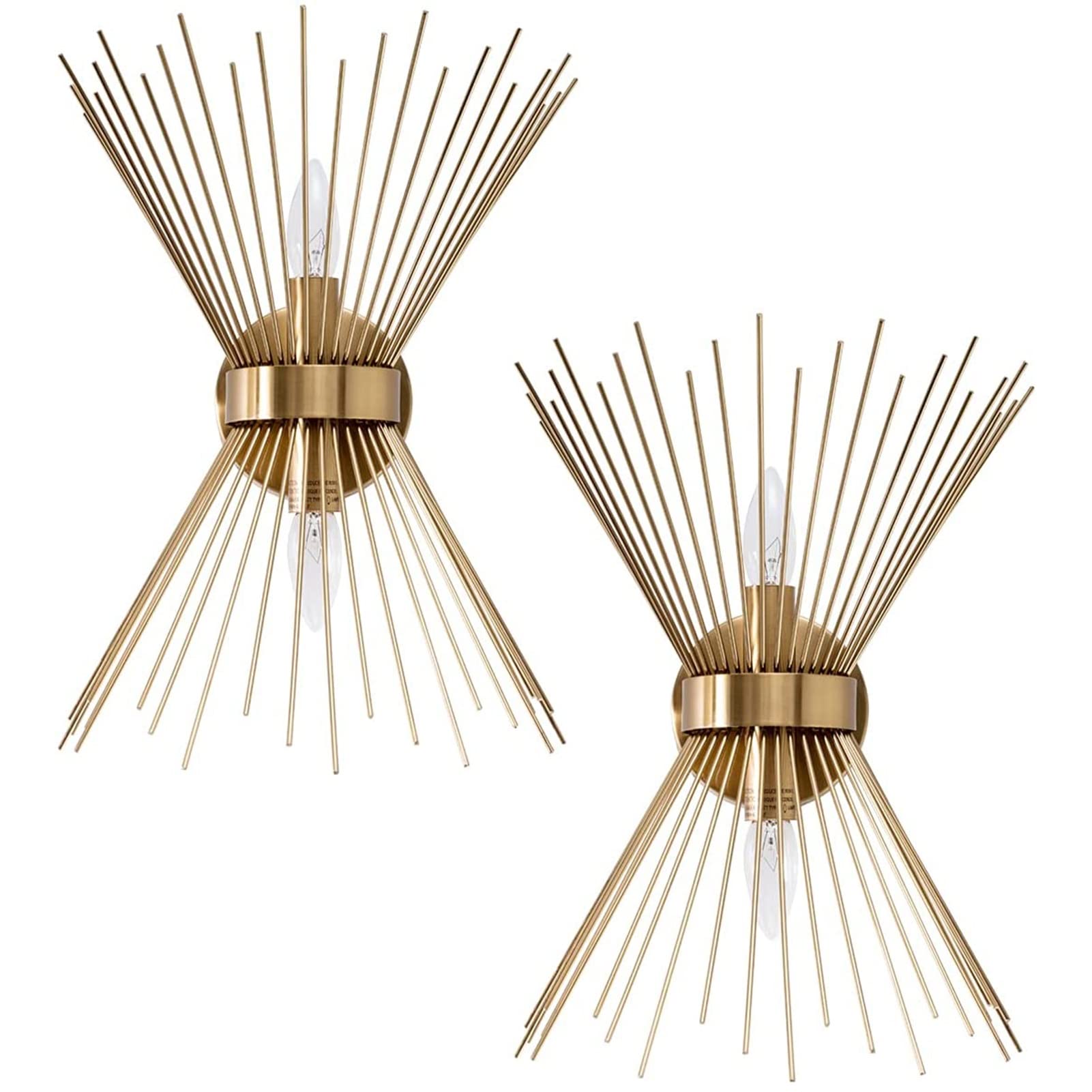 Lampes murales et Appliques 2 Pcs Sconces de mur en laiton au milieu de siècle Brosse en laiton Antiquaire Finition murale murale de chevet lumineux lumineux lumineux lumineux avec Starburst Shade for