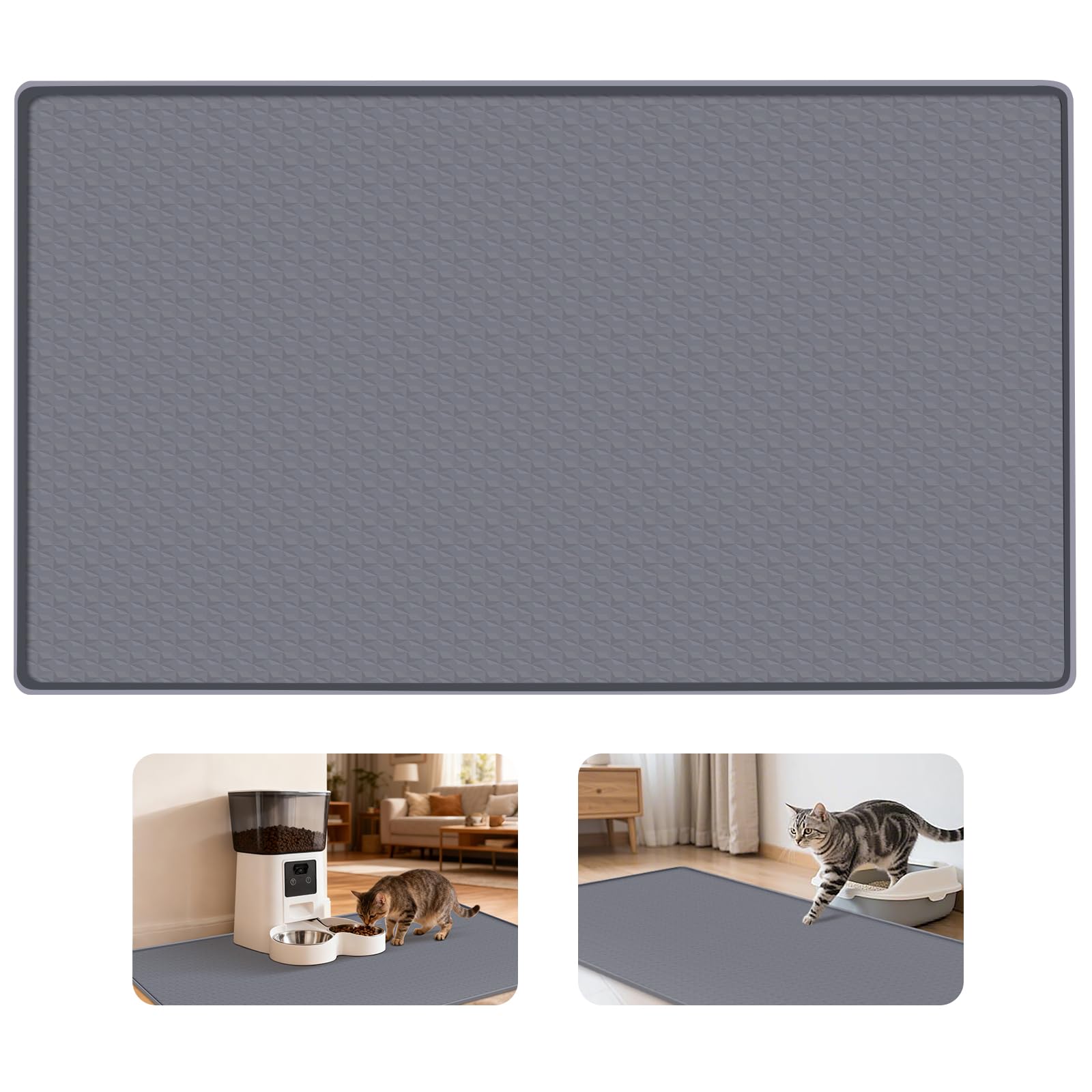 Bartuke Cat Food Mat, 51" x 26" Extra Large Silicone Pet Feeding Mat with Raised Edge Pet Placemat for Food and Water Bowl Non-Slip, Easy to Clean, Floor Protection (Dark Grey) โ image 1