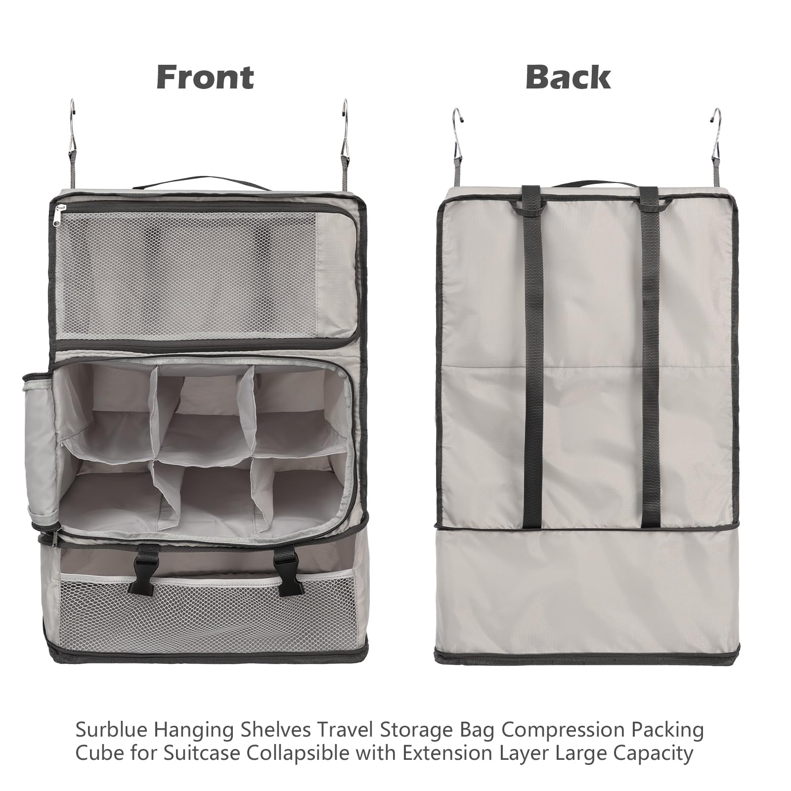Surblue Hanging Shelves Travel Compression Packing Cube for Carry-on ...