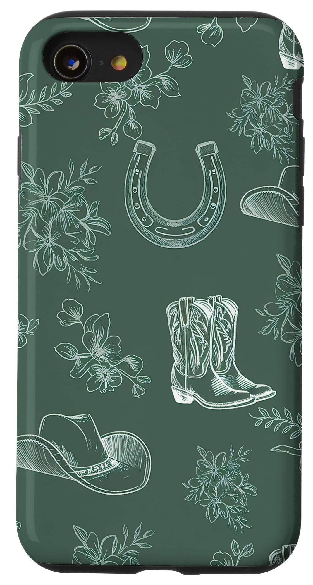 Aesthetic Western Cowboy Hat Boot Green Floral Cowgirl Case for iPhone SE (2020) / 7 / 8