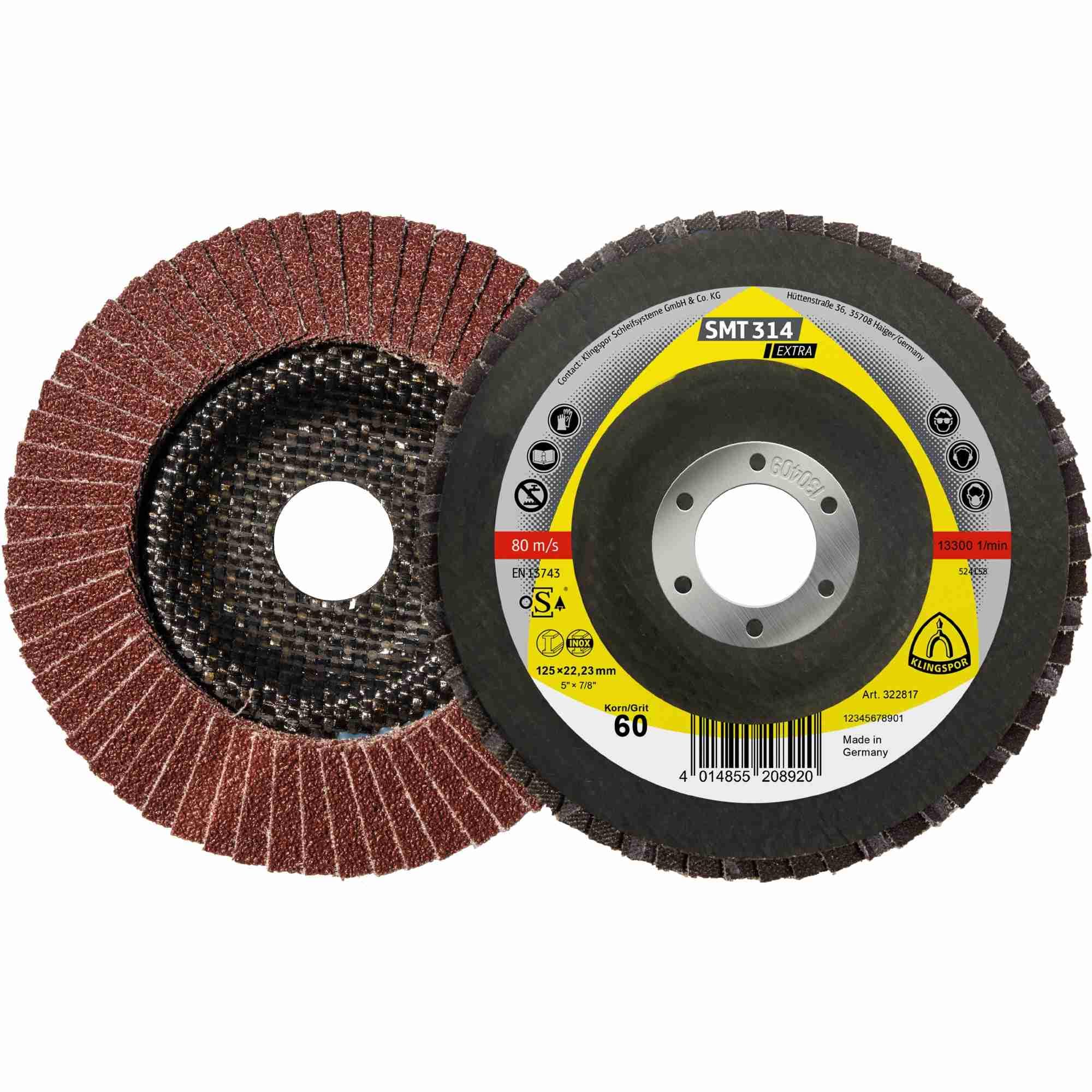 10 x Platorello lamellare Klingspor SMT 314, 125 x 22,23 mm grano 60 convesso Art.: 322817