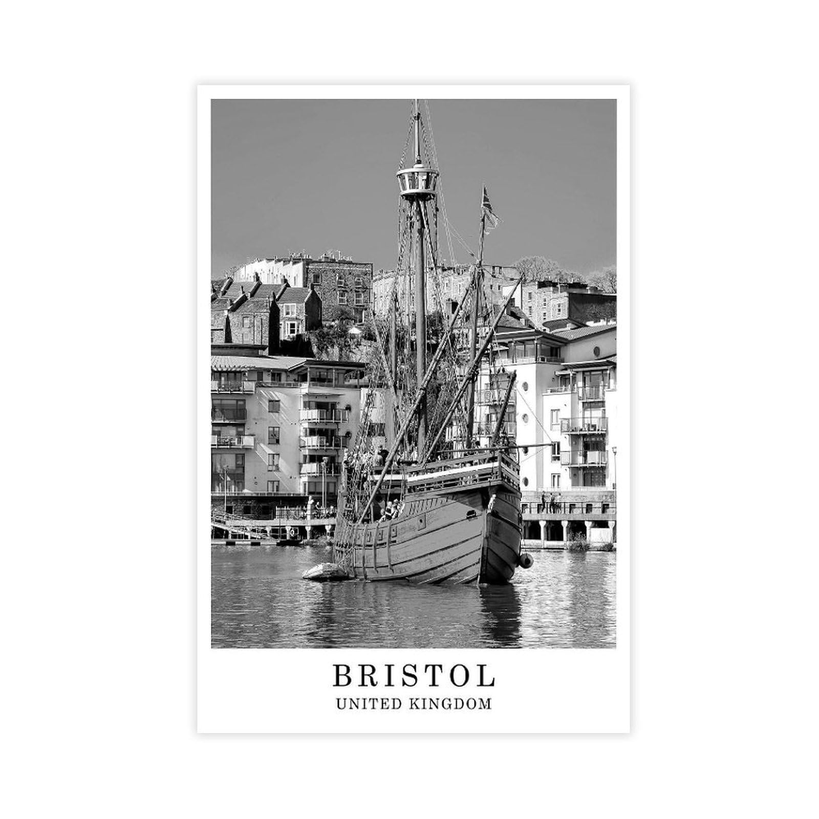 HEYANM Bristol Travel Poster Black And White Bristol City Landmark United Kingdom Wall Art Print Decor Gift Art Poster Jpg Canvas Poster Wall Art Paintings for Living Room Bedroom Decoration