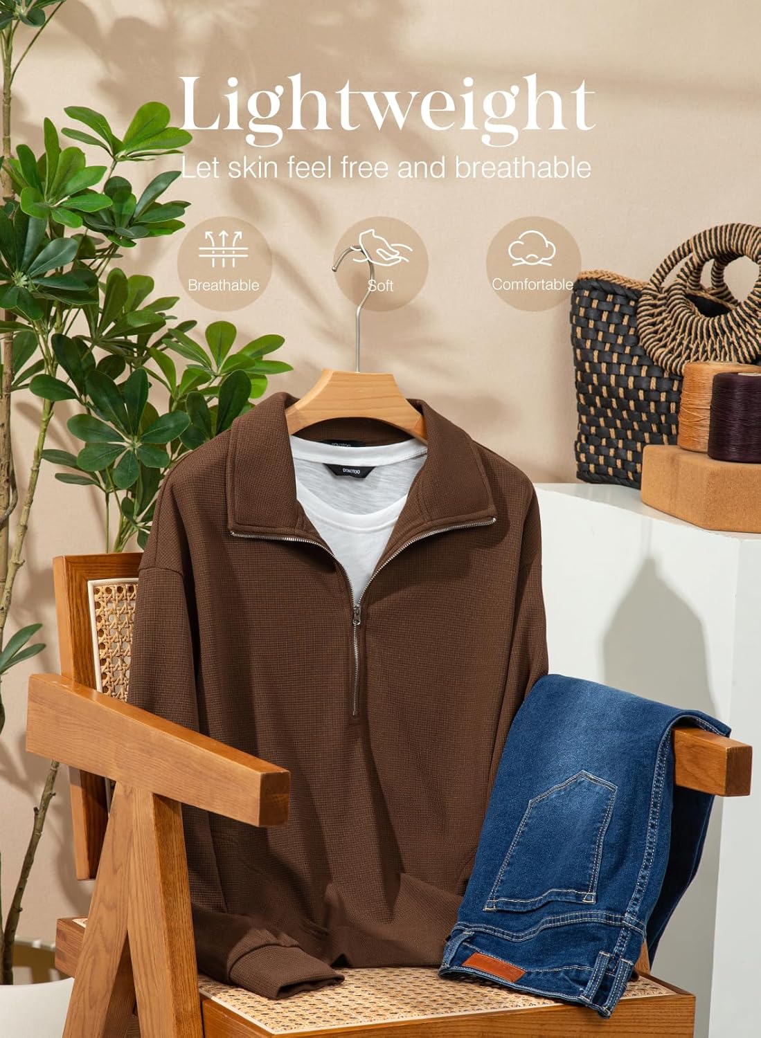 Dokotoo Womens Sweatshirt Waffle Knit Long Sleeve Lapel Half Zip Up Casual Lightweight Soft Sweatshirts Loose Pullover Tops - Image 6