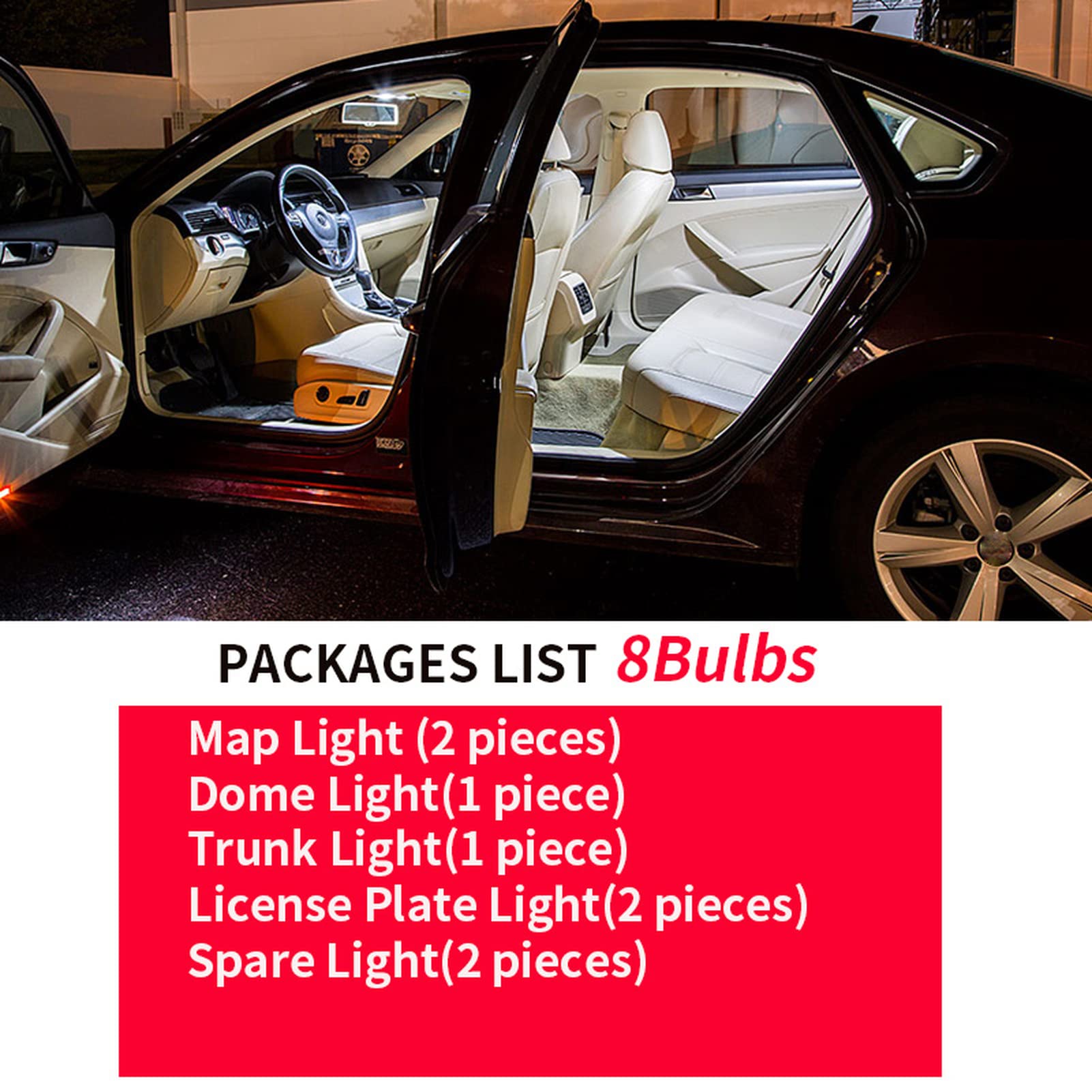 8 pcs Blanc Voiture LED Ampoules Intérieur Paquet Kit, pour Mitsubishi Lancer 2007-2017 Carte Dôme Tronc Porte Plaque D'immatriculation Lampe