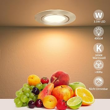 Ultra-Flat LED Recessed Spotlight Metal recessed spotlights brushed stainless steel 40° swivel recessed lights for living room bedroom hallway office [Energy Class E]