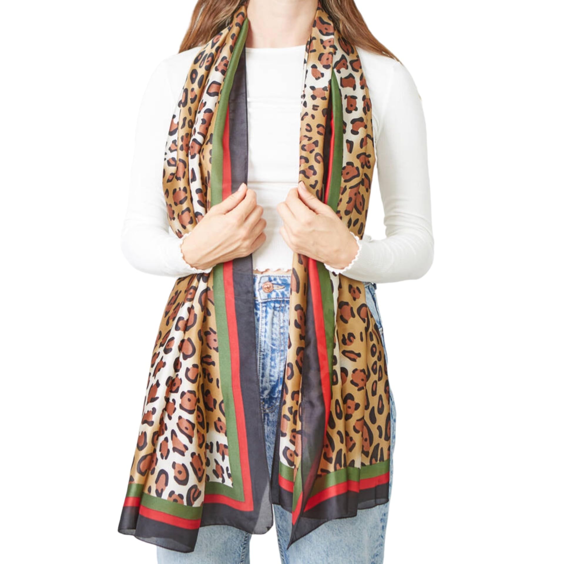 My Posh Shop Brown Leopard Print Silk Scarf