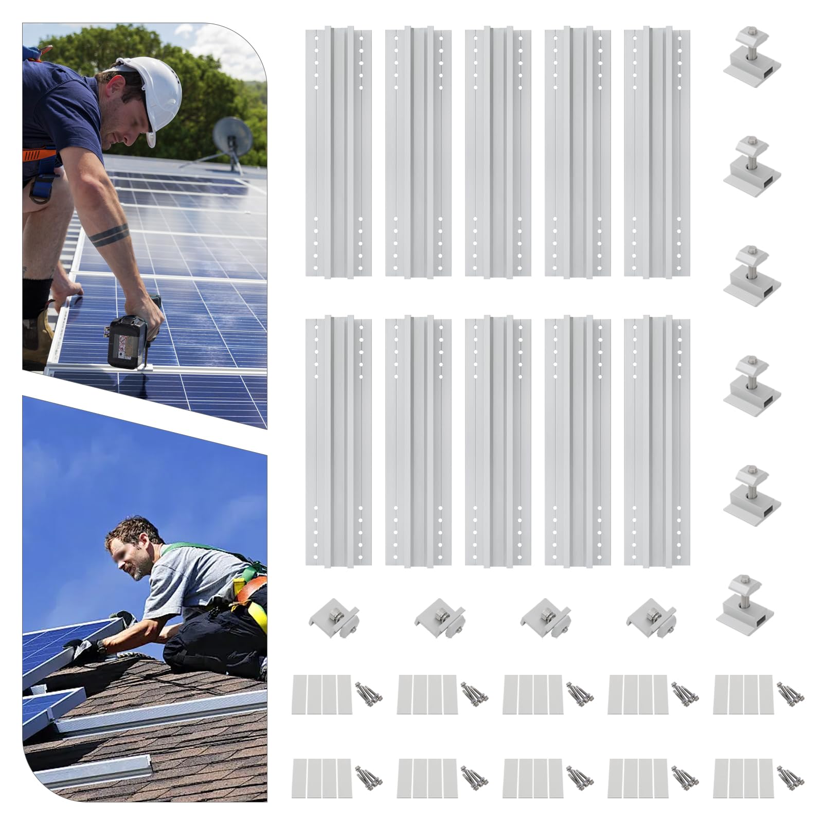 Juego de rieles de 10 piezas de 30 cm de aluminio de alta calidad, rieles de montaje ligeros y robustos para instalaciones fotovoltaicas, ideal para plantas de balcón, techo plano, jardín y cochera