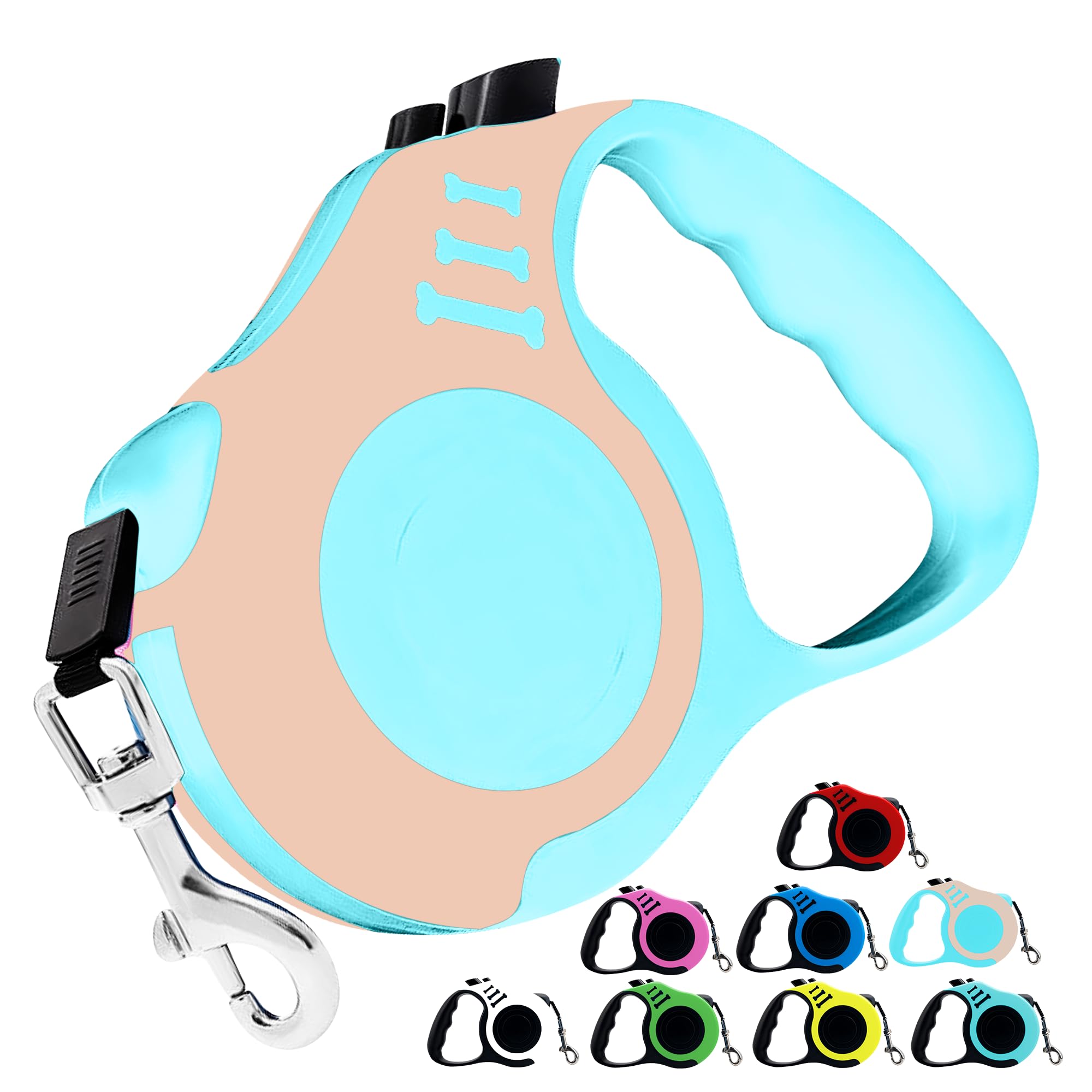 D&S Global Retractable Dog Lead 5m / Dog Leash, Heavy Duty No-Tangle Extendable Nylon Tape, for Small & Medium Dogs (Beige & Light Blue)