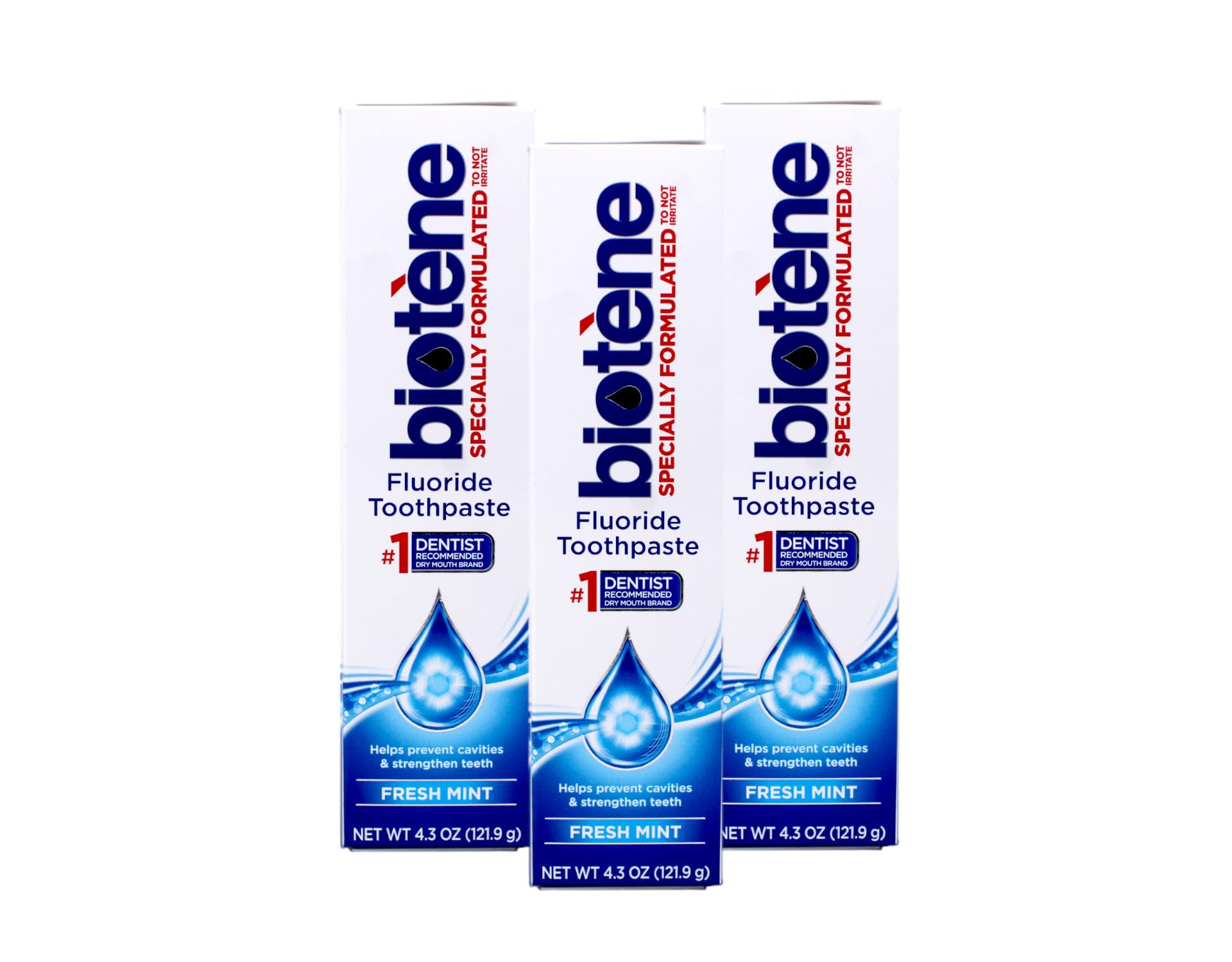 biotène Gentle Formula Fluoride Toothpaste, Fresh Mint 4.3 oz ( Pack of 3), (PPAX1366750)
