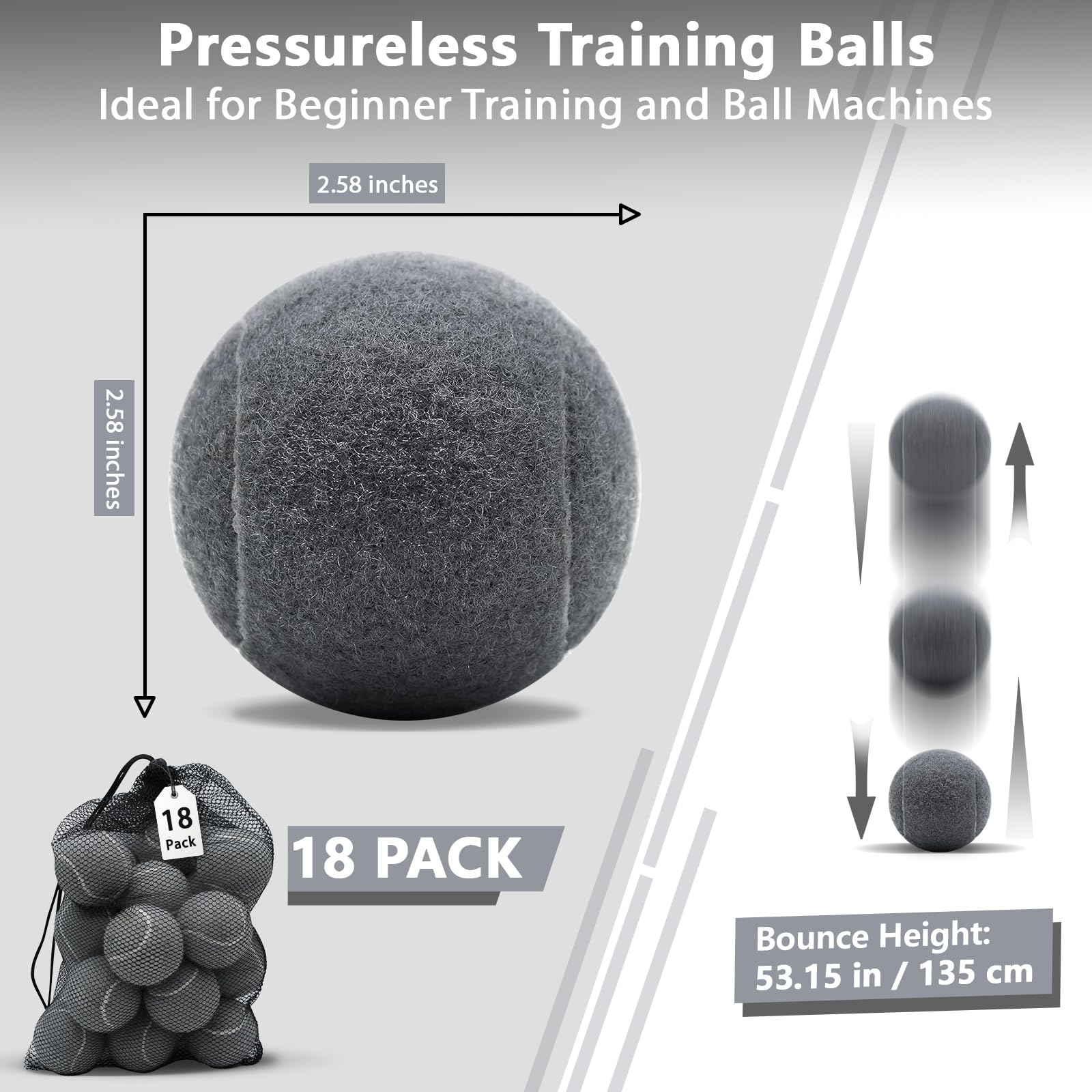 Palline da tennis, confezione da 18 palline da tennis con borsa a rete per un facile trasporto, palline da gioco per cani e animali domestici, adatte per palline da allenamento