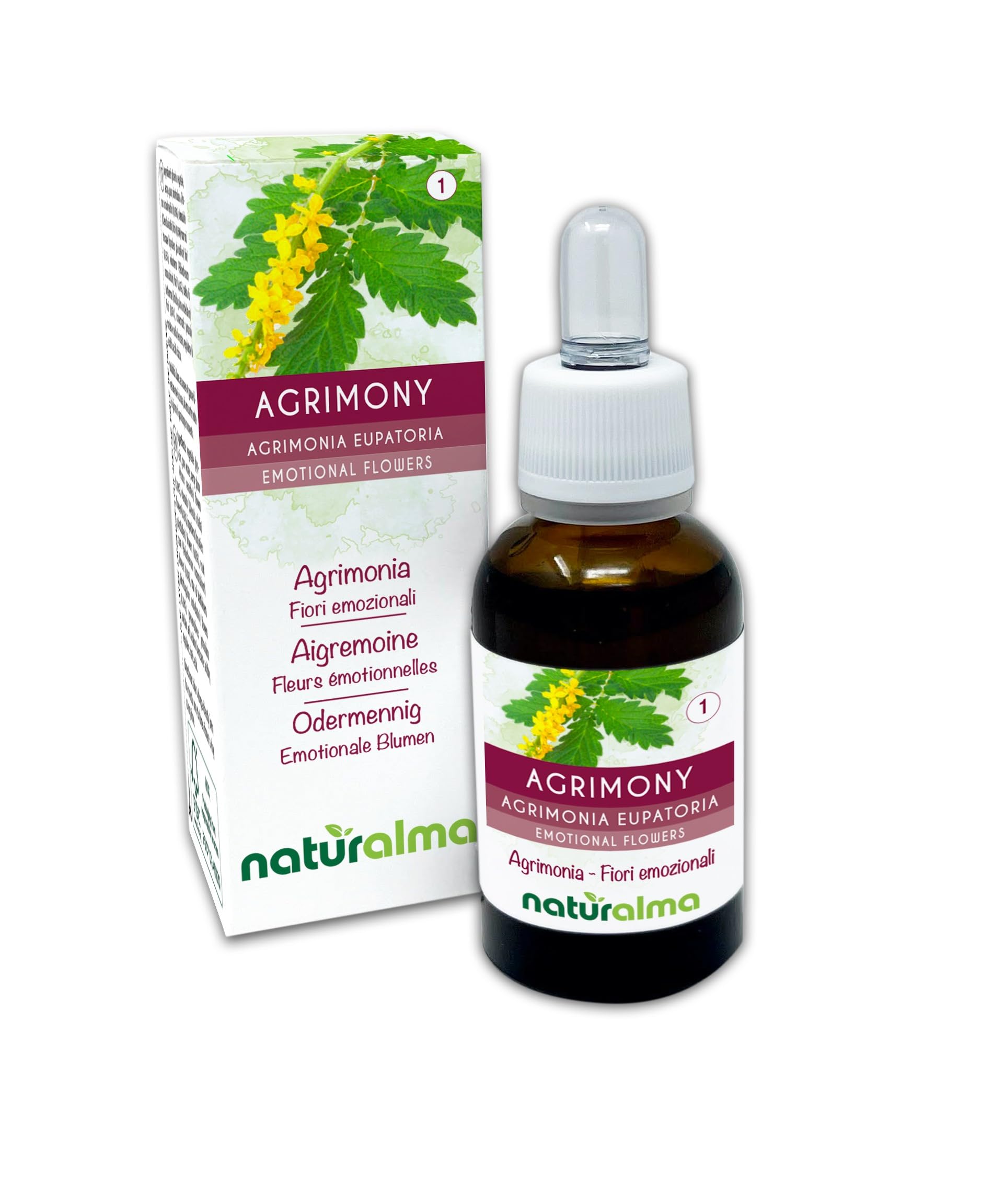 Agrimony lub Rzepik (Agrimonia eupatoria) Kwiaty emocji lub Kwiaty Bacha Naturalma - Krople 30 ml - Płynny ekstrakt bezalkoholowy - Esencje kwiatowe - Wegański