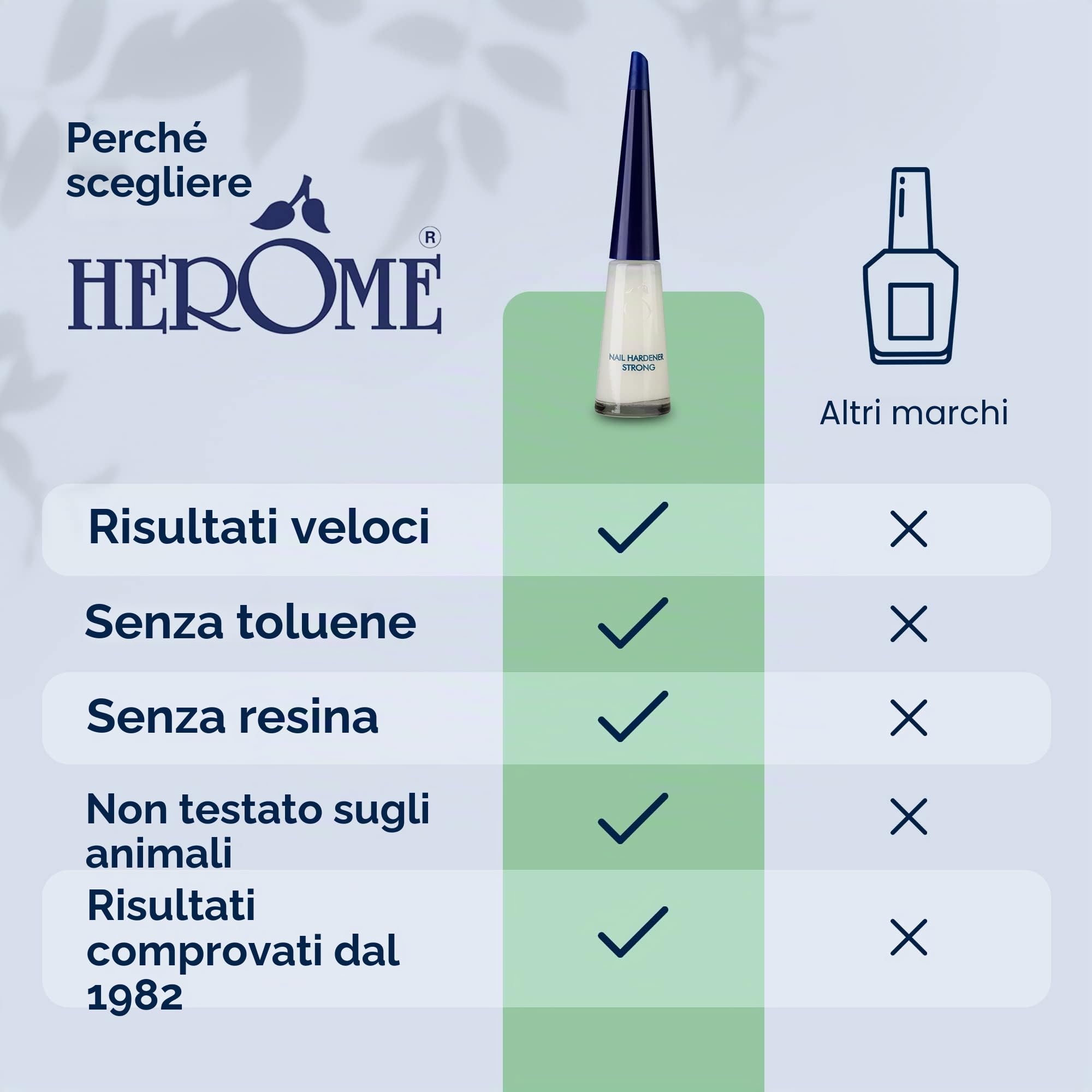 Herome Smalto Rinforzante Unghie Forte - Senza Formaldeide. Smalto Rinforzante Unghie Fragili Curativo per Unghie più Dure e Lunghe i primi Risultati in 8 Giorni (Nail Hardener Strong) - 3 * 10ml.
