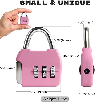 Small Combo Lock, 3 Code Combination Padlock, Travel Safe Mini Suitcase Luggage Locks, Portable Small Locker Lock for Tool Box, Bag, Backpack Zipper, Diary (Pink+Blue, 2-Pack)