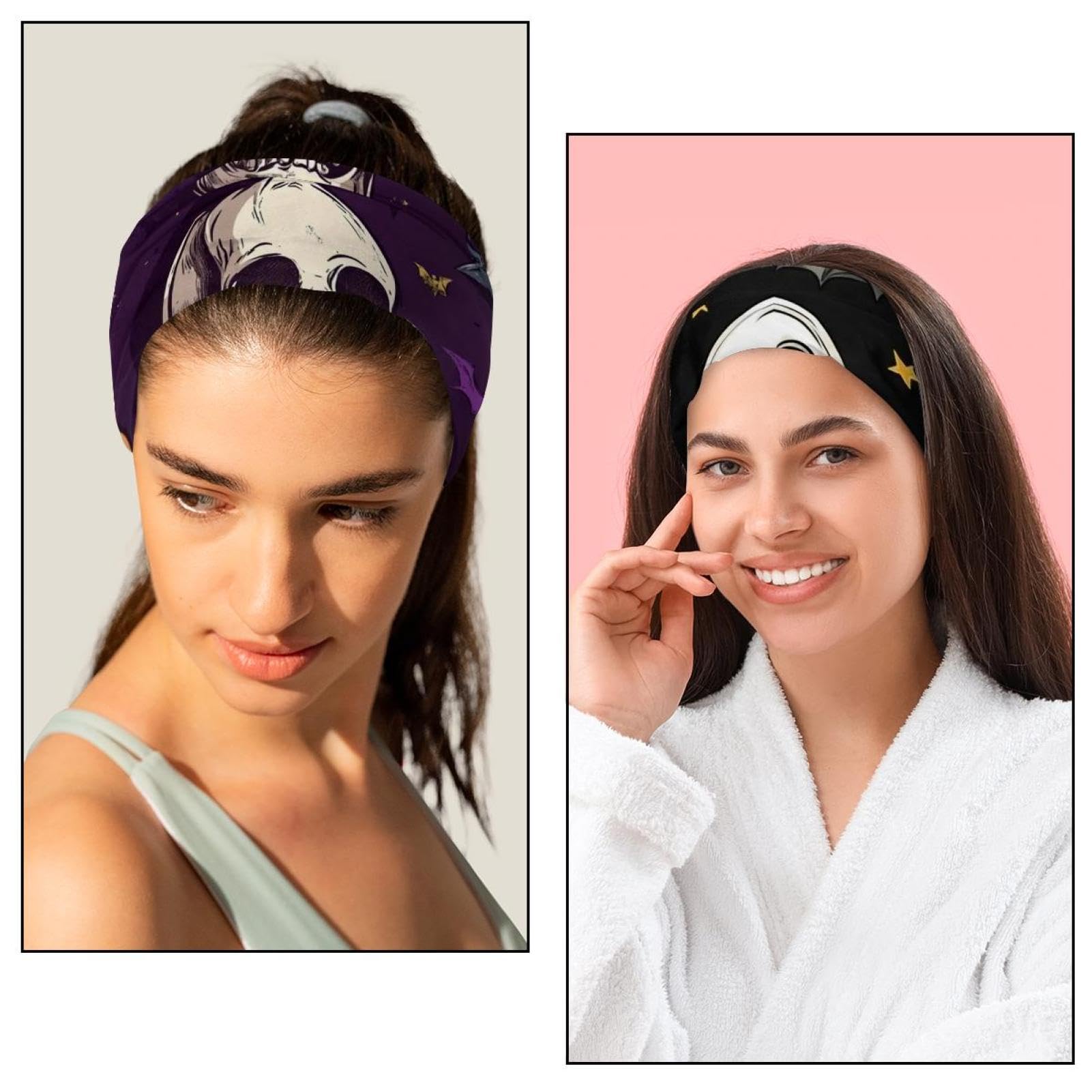 Lot de 6 bandeaux larges pour femmes, crânes, citrouilles, chauves-souris, bandeaux antidérapants pour le sport