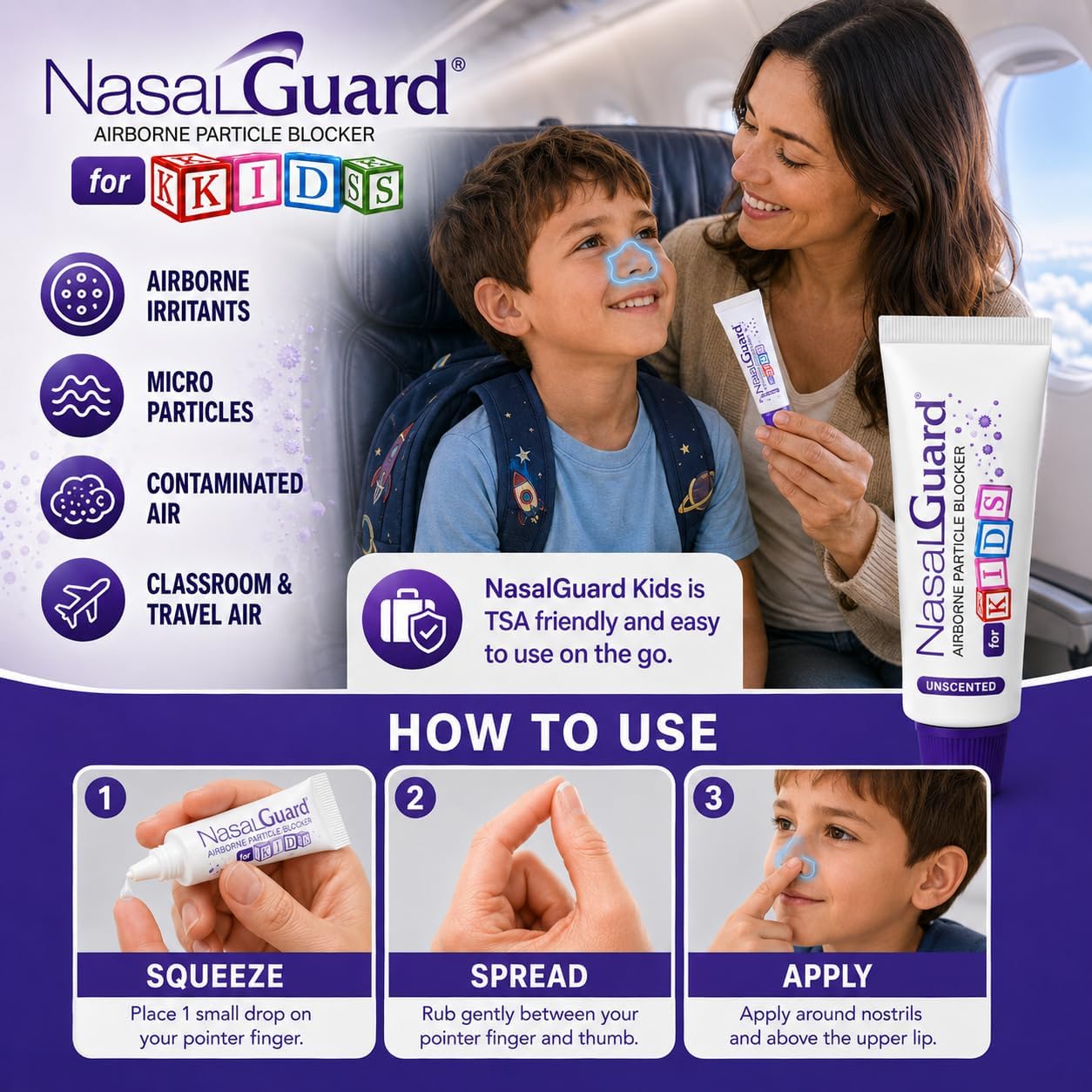 for Kids | Drug-Free Nasal Gel for School, Daycare & Travel | Helps Block Dust, Pollen & Pet Dander | Applied Around Nose | Non-Irritating | 150+ Uses (Unscented, 3g)