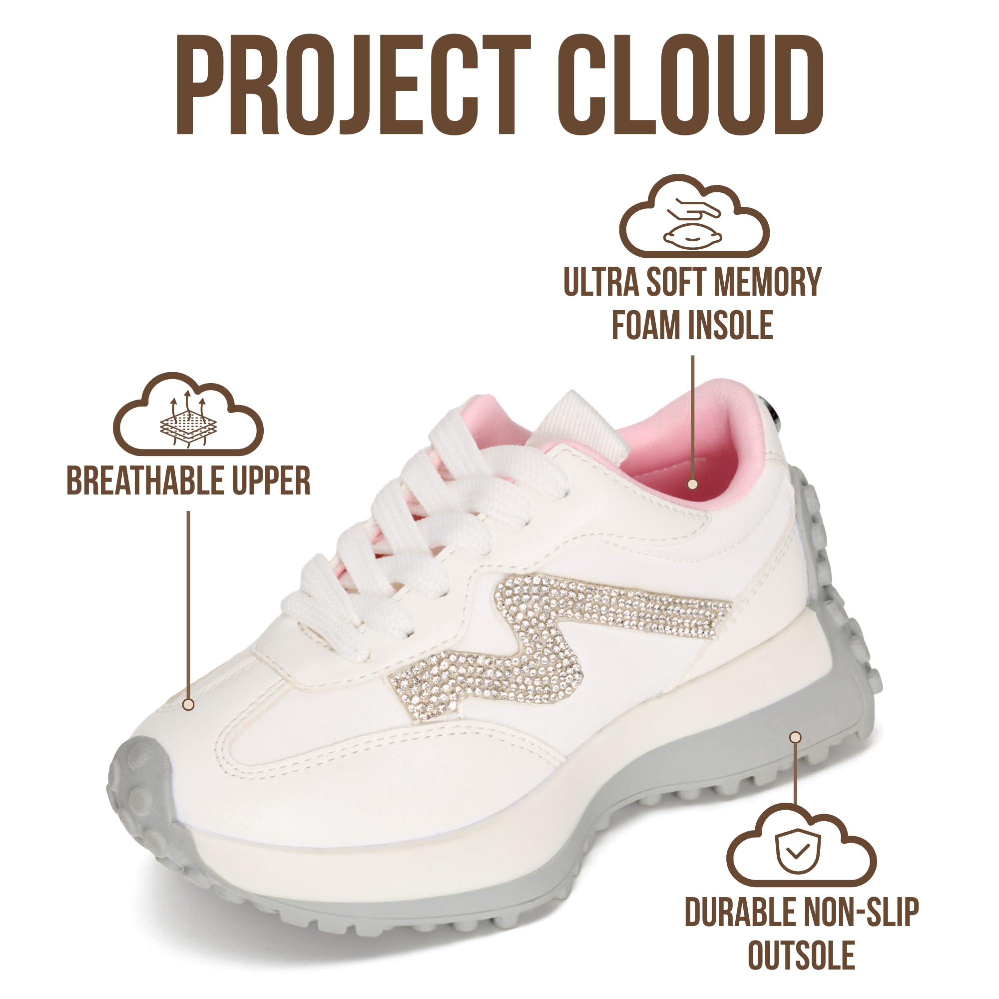 Project Cloud Kid Shoes for Girls - Girls Sneakers with Breathable Upper, Lightweight Design, Memory Foam Insole & Non-Slip Outsole (Little Lecco) — view 2