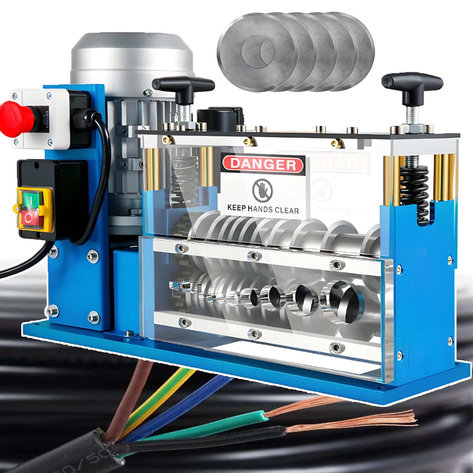 GYKOZY New Auto Wire Stripping Machine For Scrap Copper Recycling, Industrial Electric Cable Peeler, 30M/Min, Strips 1.5-38mm Rubber/Plastic, Easy Blade Calibration