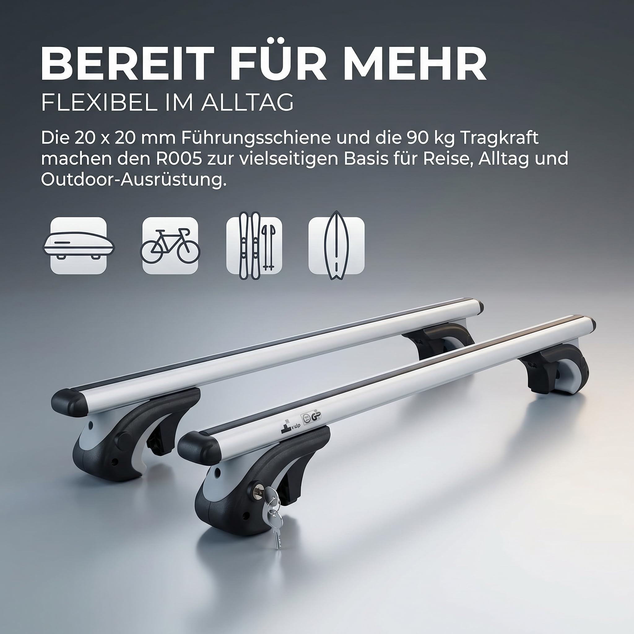 Dachgepäckträger Auto 135cm - Dachträger Universal VDP-R-005 | Auto Dachträger offene Reling | Dachträger für Reling abschließbar | Aluminium Grundträger Dachreling bis 90kg
