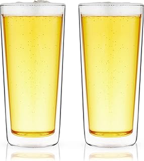 True Double Walled Beer Glasses, Pint Glasses for Beers, Water, Iced Coffee, Cocktails, Game Night, Beer Gifts for Men, BBQ Outdoor Party, Home Bar Accessories, Kitchen Glassware, 16 oz, Set of 2