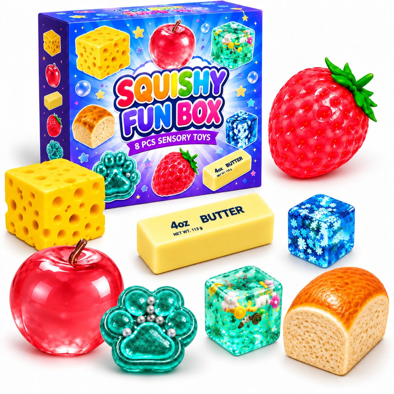8 Pcs Squishy Fun Box Set, Squishy Box Set with Soft Fidget Toys for Adults